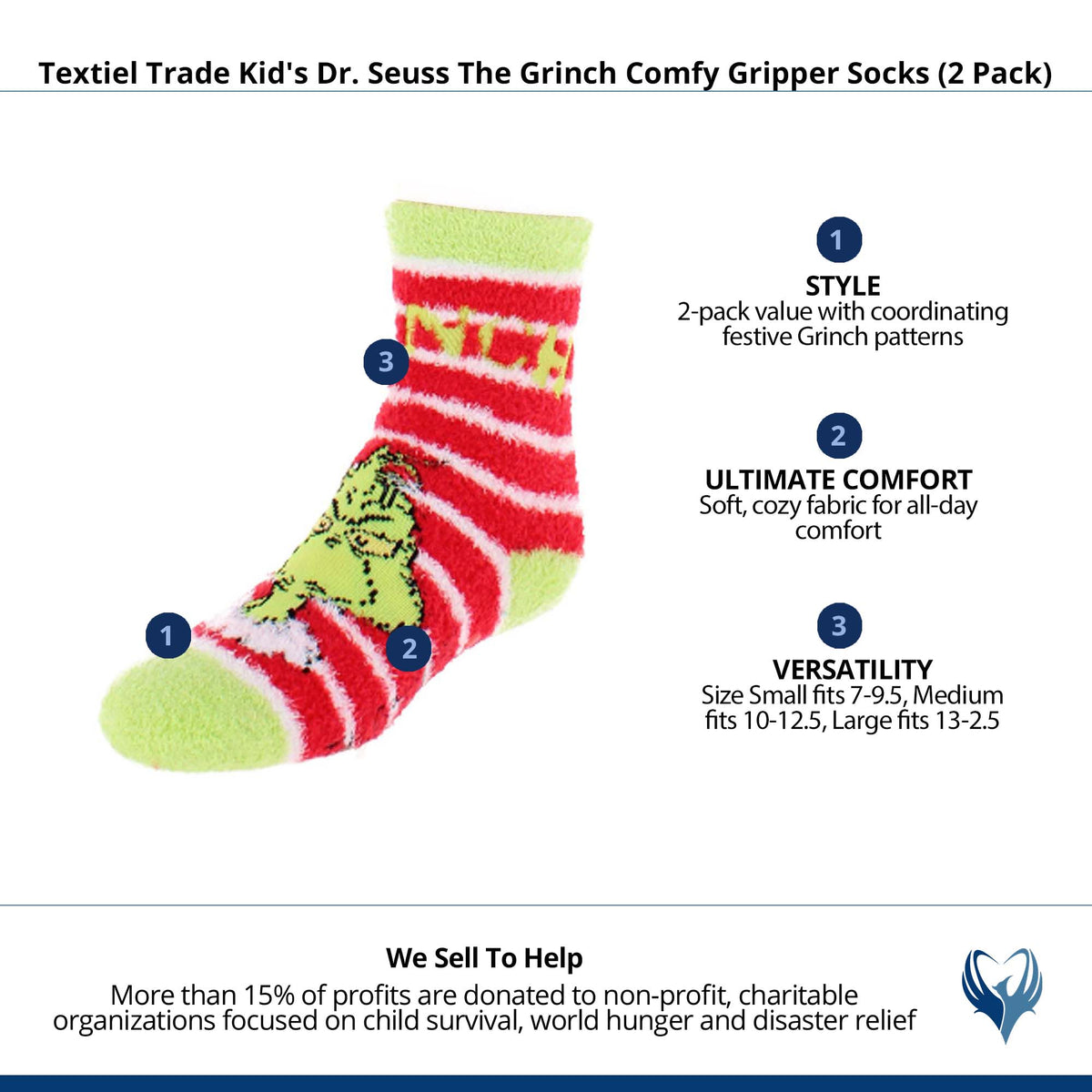Textiel Trade Kid's Dr. Seuss The Grinch Comfy Gripper Socks (2 Pack) - Green and Red