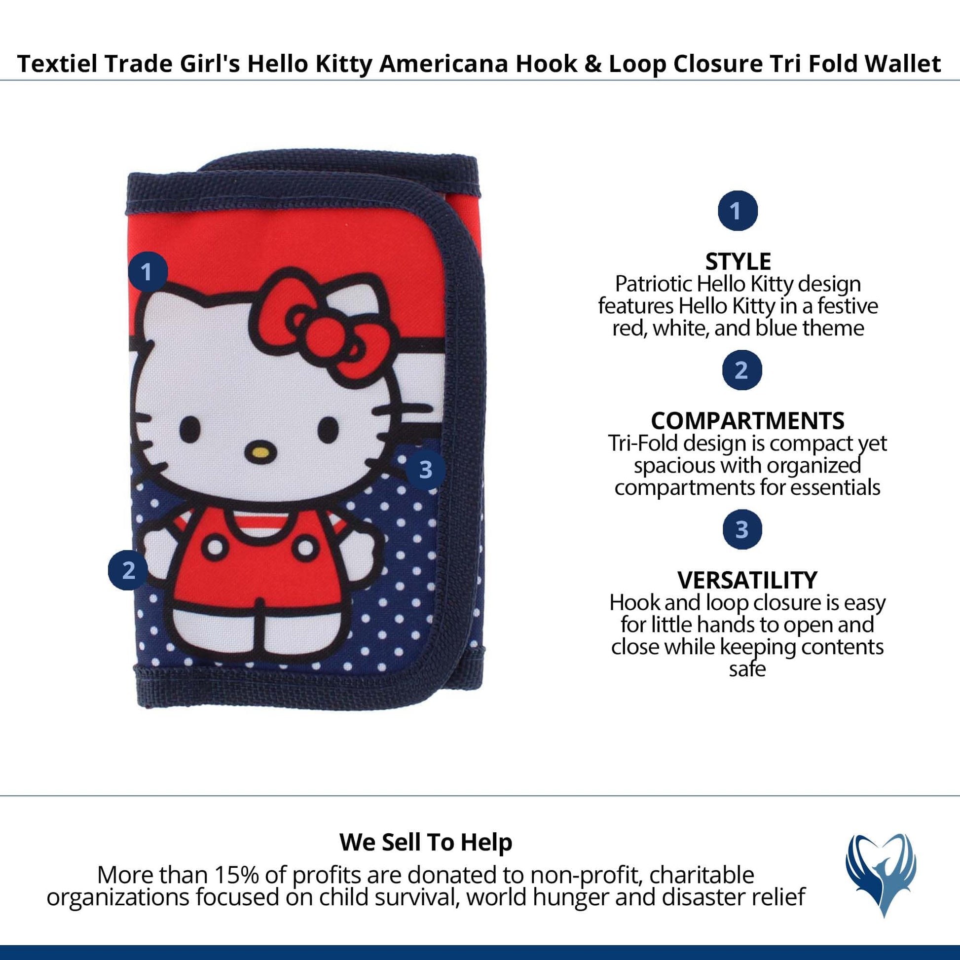 Textiel Trade Girl's Hello Kitty Americana Tri Fold Wallet - Multiple