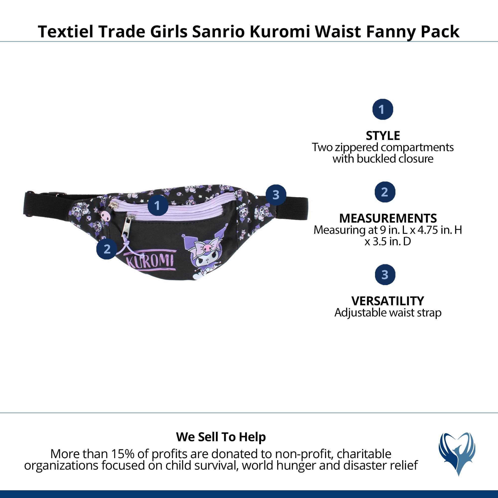 Textiel Trade Girls Sanrio Kuromi Waist Fanny Pack - Black