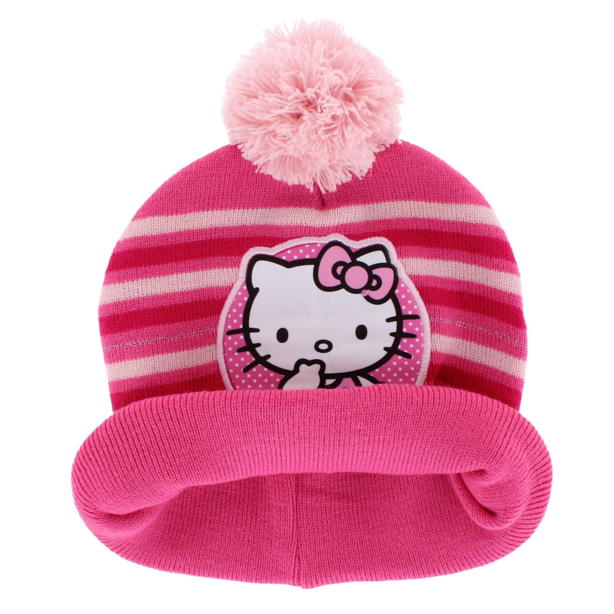 Textiel Trade Girl's Sanrio Hello Kitty Striped Winter Beanie Hat - Dark Pink