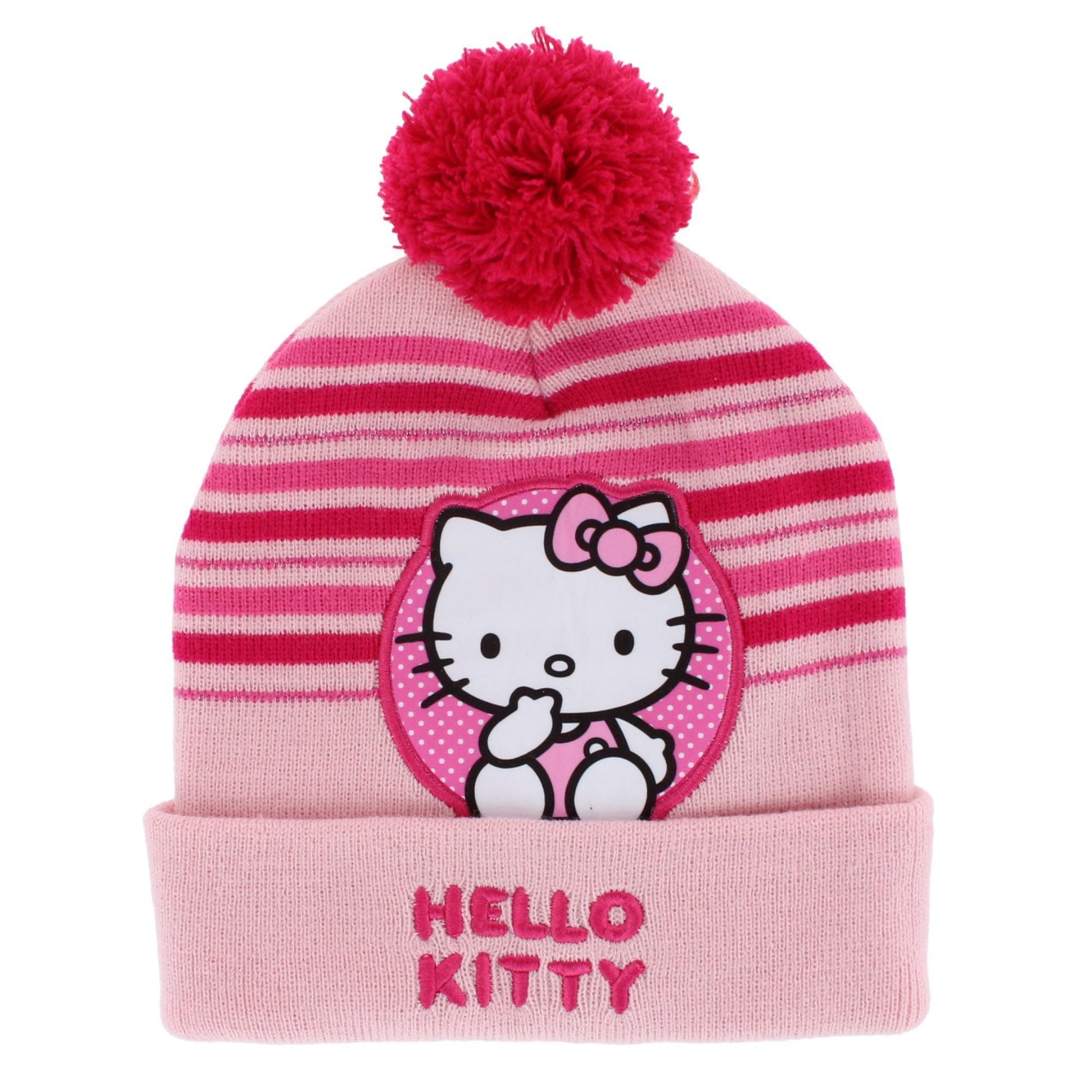 Textiel Trade Girl's Sanrio Hello Kitty Striped Winter Beanie Hat - Light Pink
