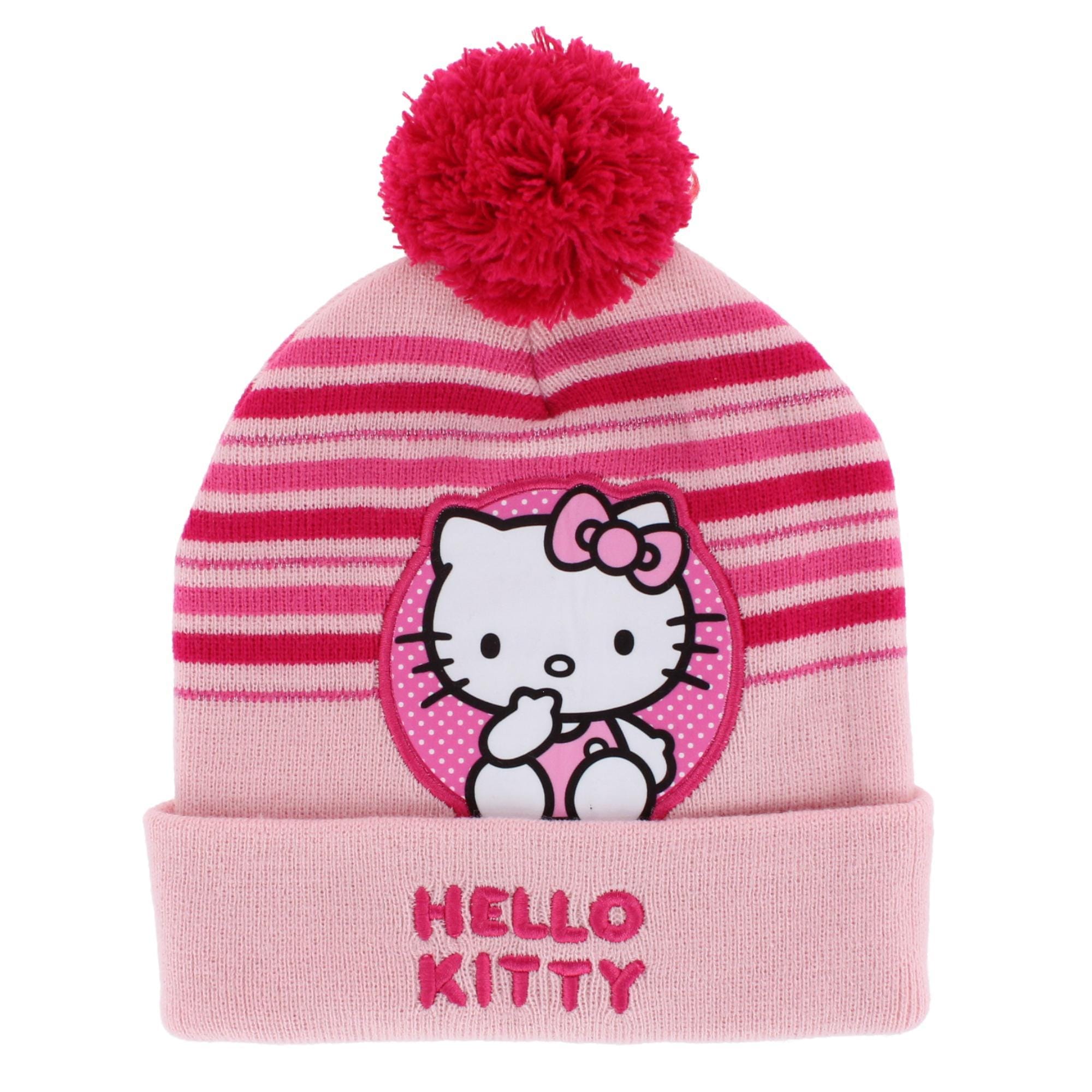 Textiel Trade Girl's Sanrio Hello Kitty Striped Winter Beanie Hat - Light Pink