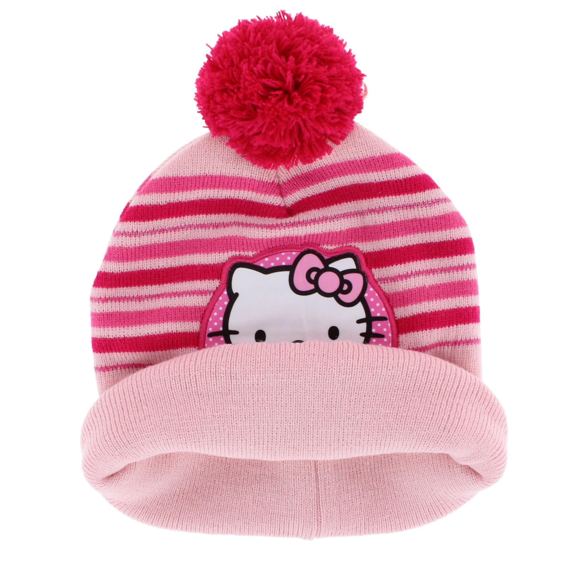 Textiel Trade Girl's Sanrio Hello Kitty Striped Winter Beanie Hat - Light Pink