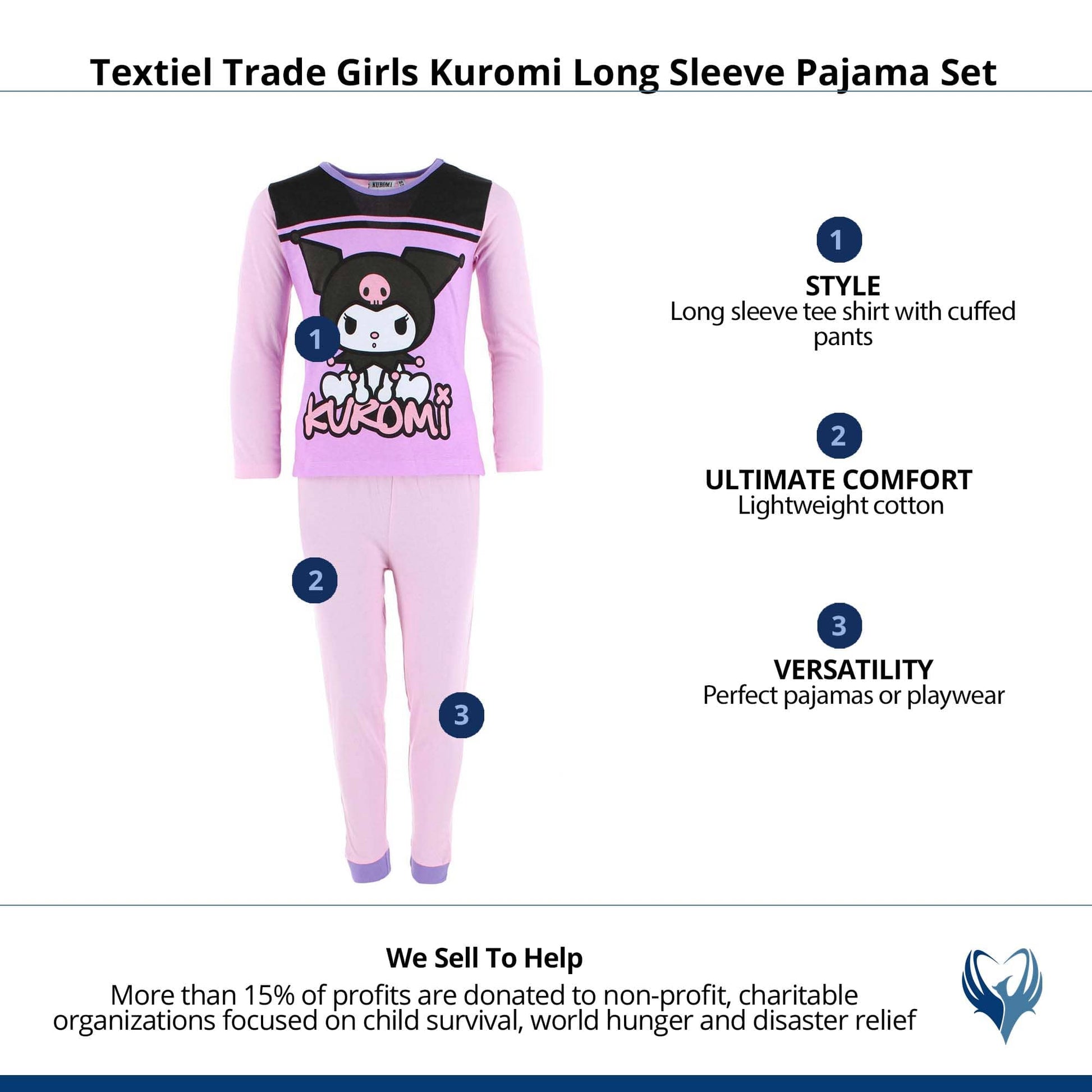 Textiel Trade Girls Kuromi Long Sleeve Pajama Set - Light Pink
