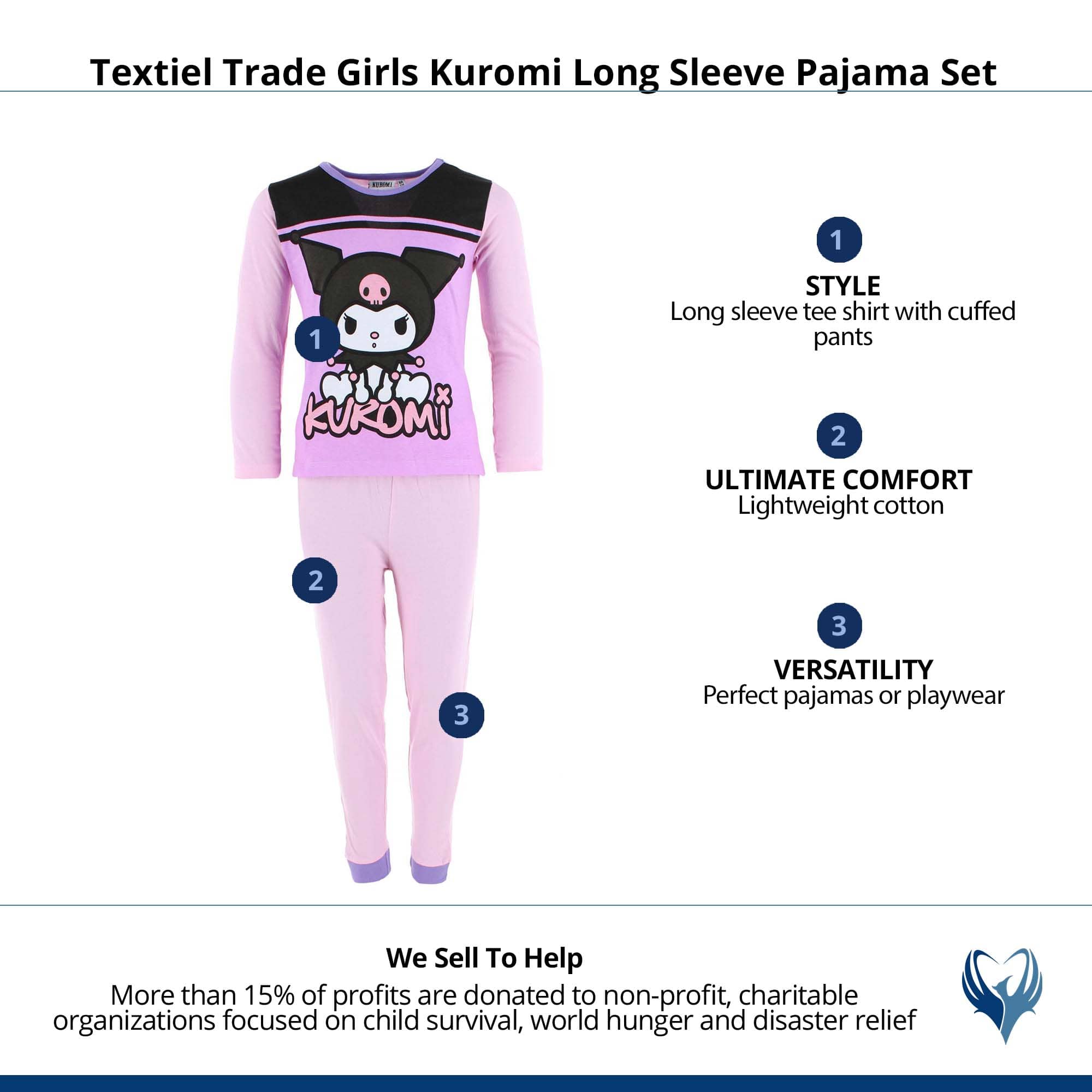 Textiel Trade Girls Kuromi Long Sleeve Pajama Set - Light Pink
