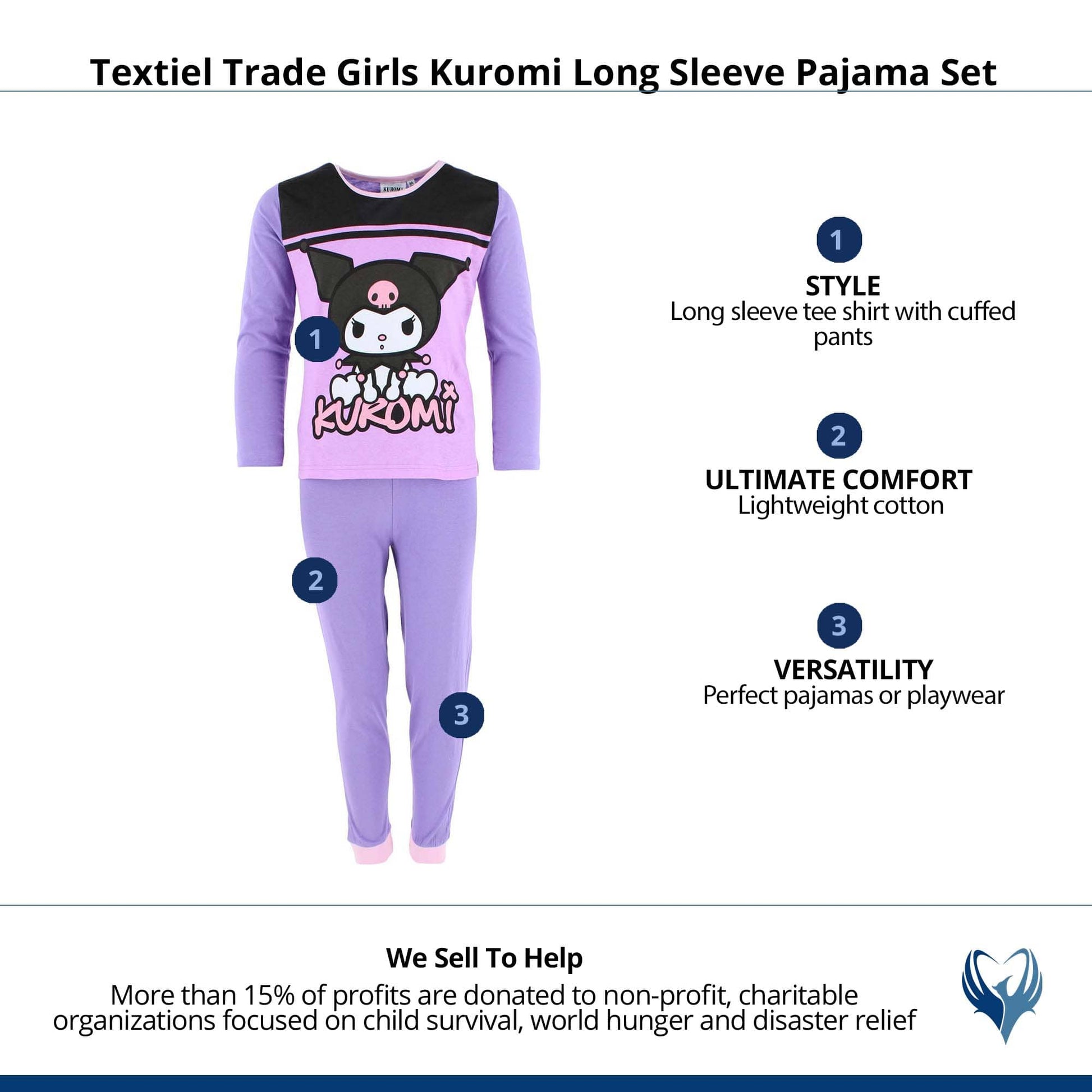 Textiel Trade Girls Kuromi Long Sleeve Pajama Set - Purple