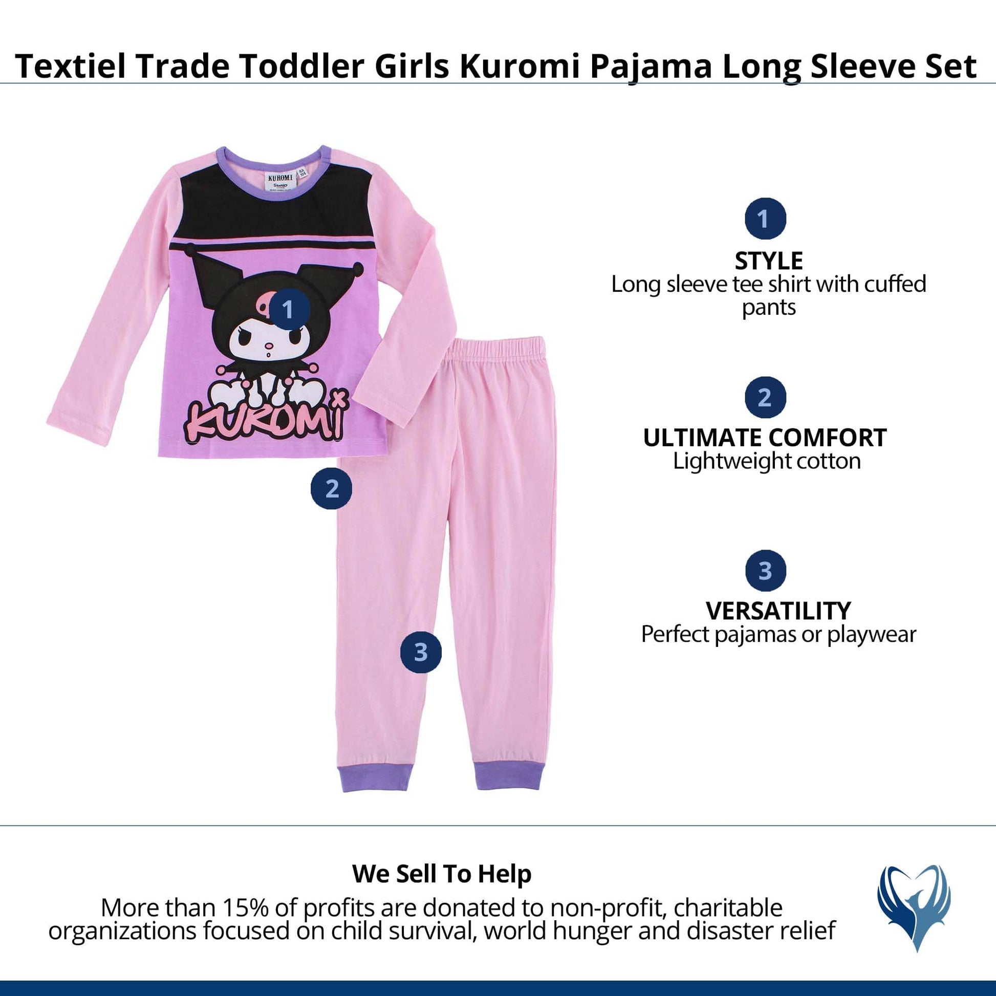 Textiel Trade Toddler Girls Kuromi Pajama Long Sleeve Set - Light Pink
