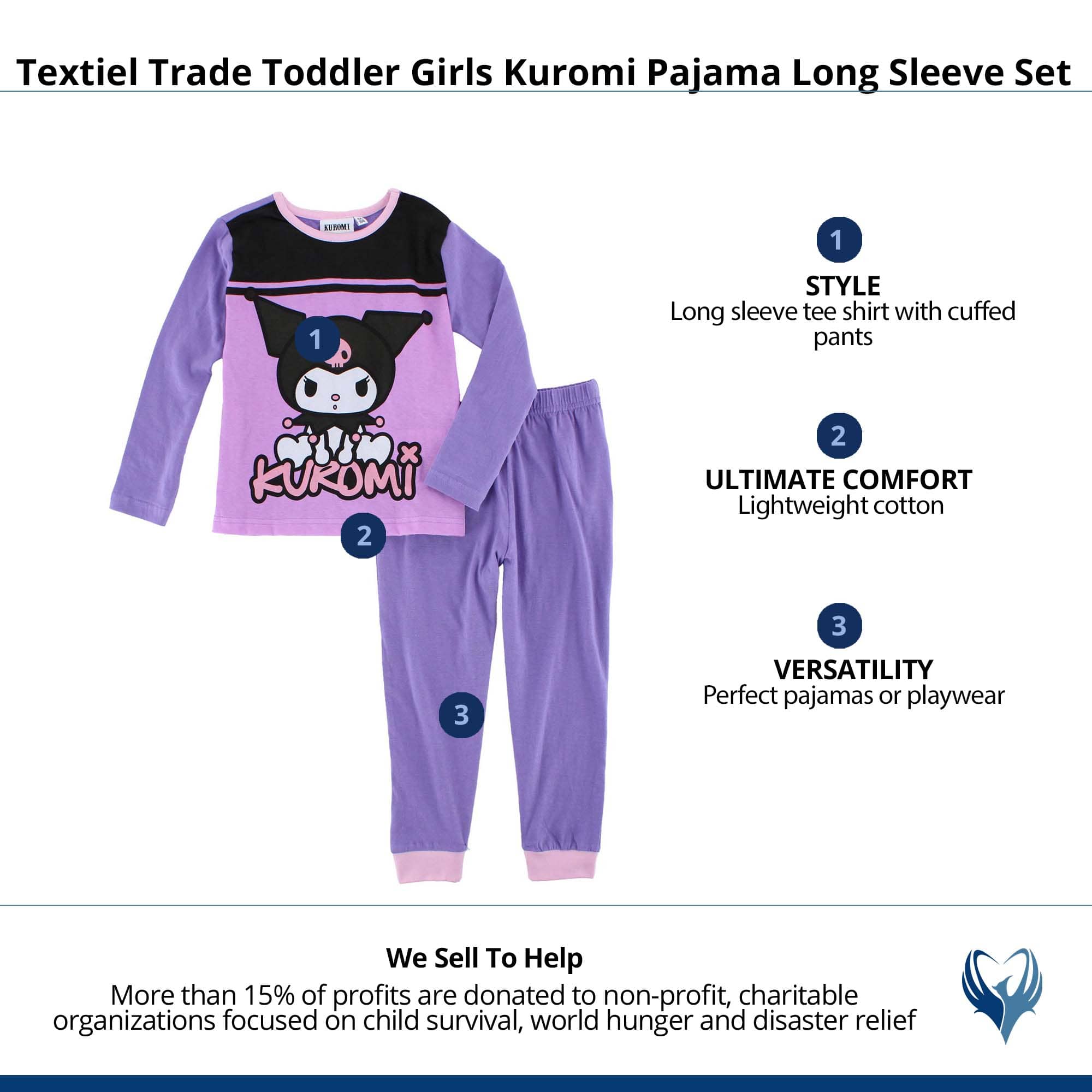 Textiel Trade Toddler Girls Kuromi Pajama Long Sleeve Set - Purple