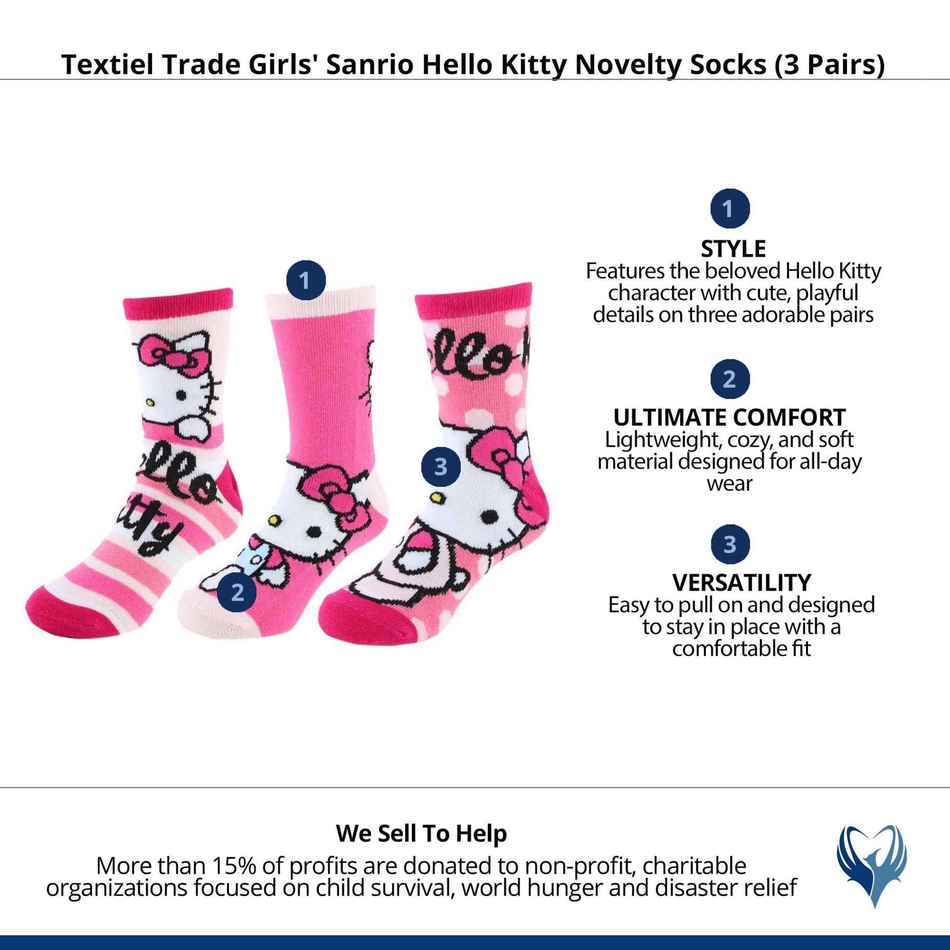 Textiel Trade Girls' Sanrio Hello Kitty Novelty Socks (3 Pairs) - Pink