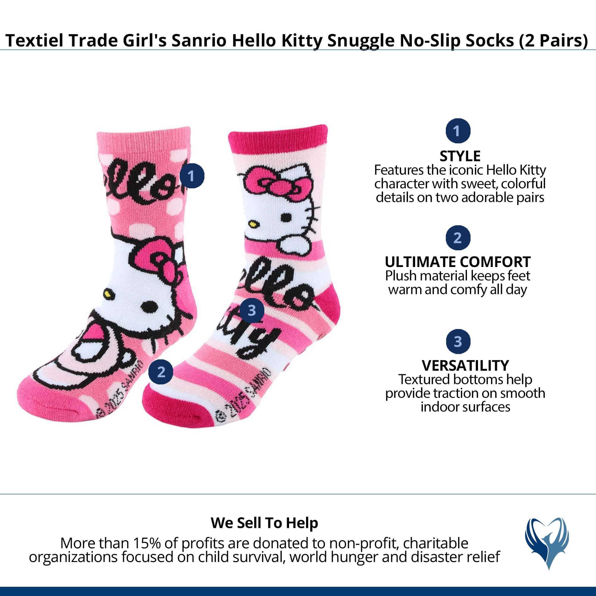 Textiel Trade Girl's Sanrio Hello Kitty Snuggle No-Slip Socks (2 Pairs) - Pink