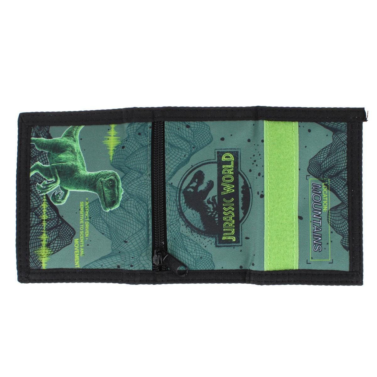 Textiel Trade Boy's Jurassic World Hook & Look Closure Tri Fold Wallet - Green