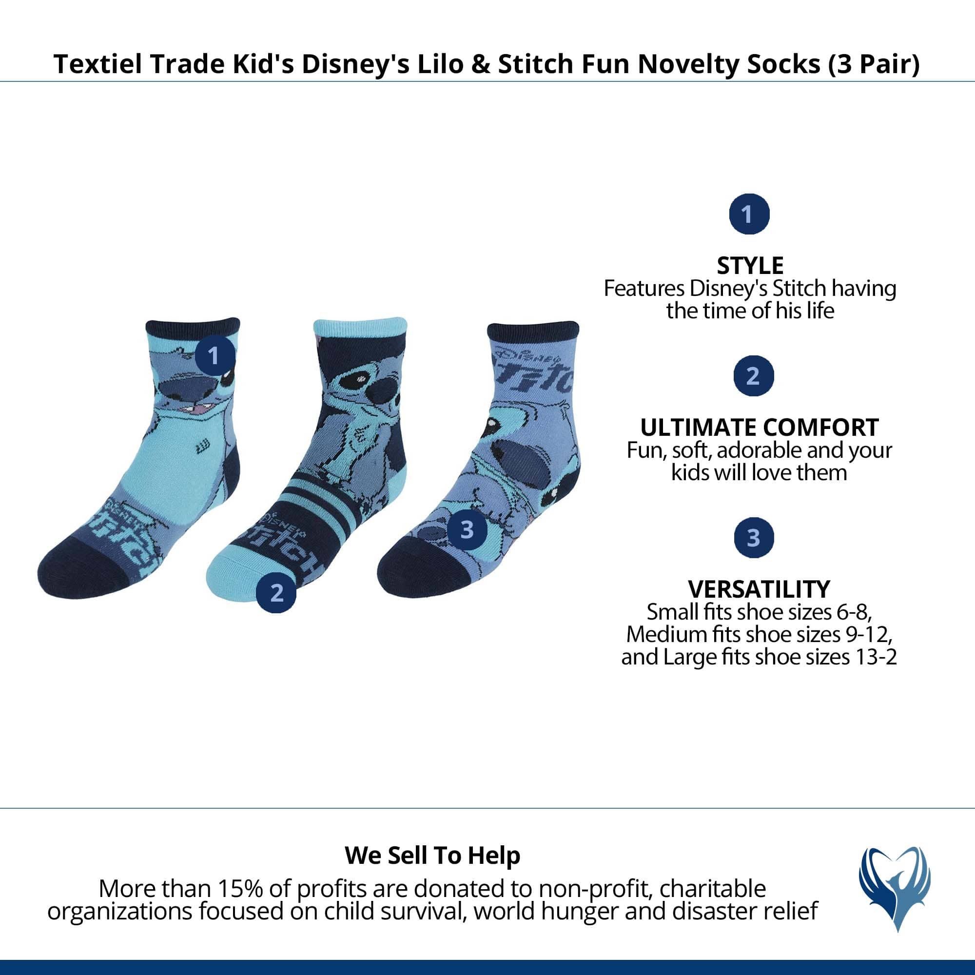 Textiel Trade Kid's Disney's Lilo & Stitch Fun Novelty Socks (3 Pair) - Blue