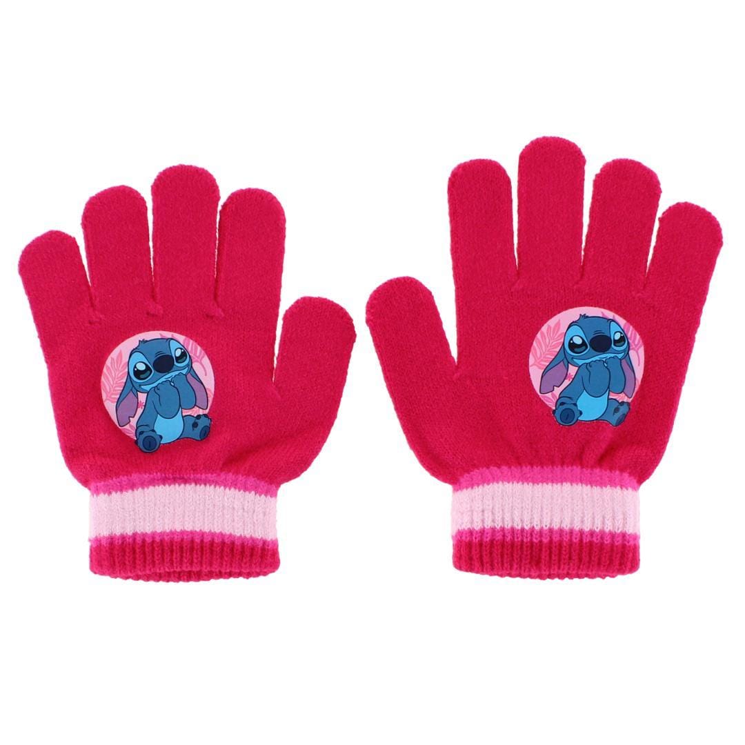 Textiel Trade Girl's Disney Stitch Winter Beanie and Gloves Set - Dark Pink