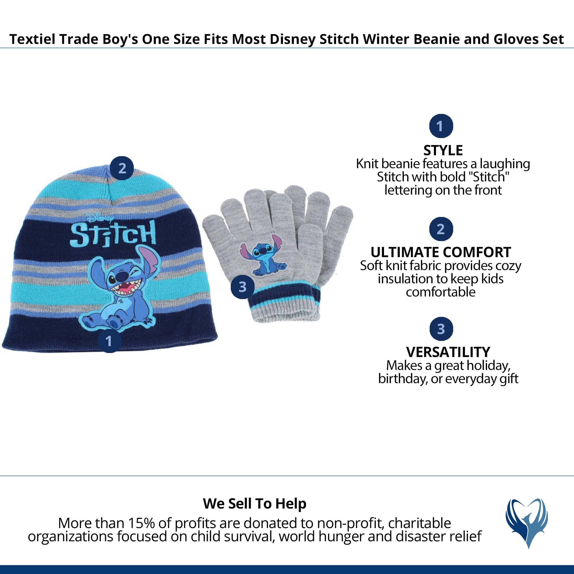 Textiel Trade Boy's Disney Stitch Winter Beanie and Gloves Set - Dark Blue