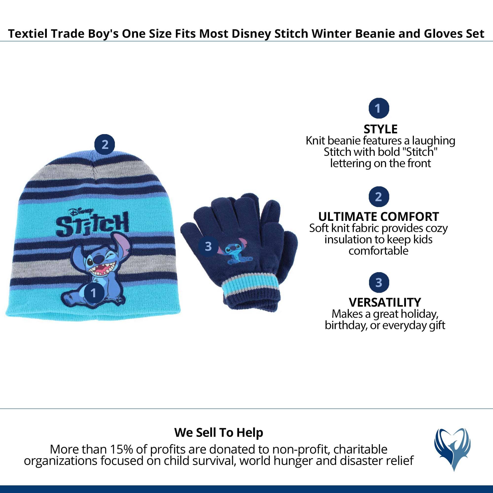 Textiel Trade Boy's Disney Stitch Winter Beanie and Gloves Set - Light Blue