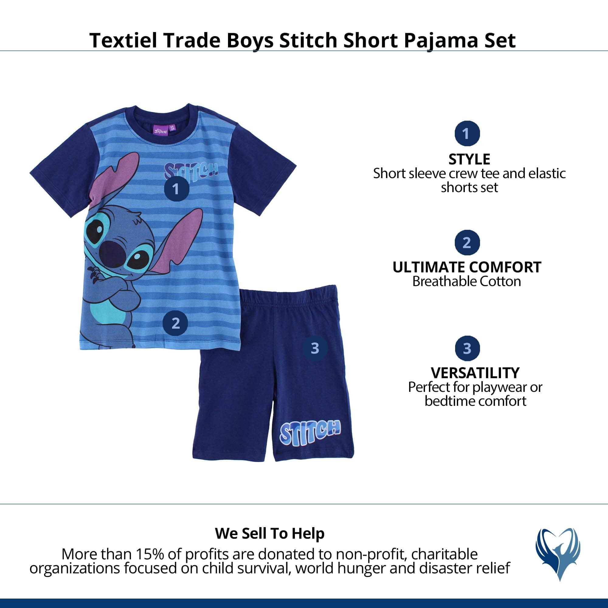 Textiel Trade Boys Stitch Short Pajama Set - Dark Blue