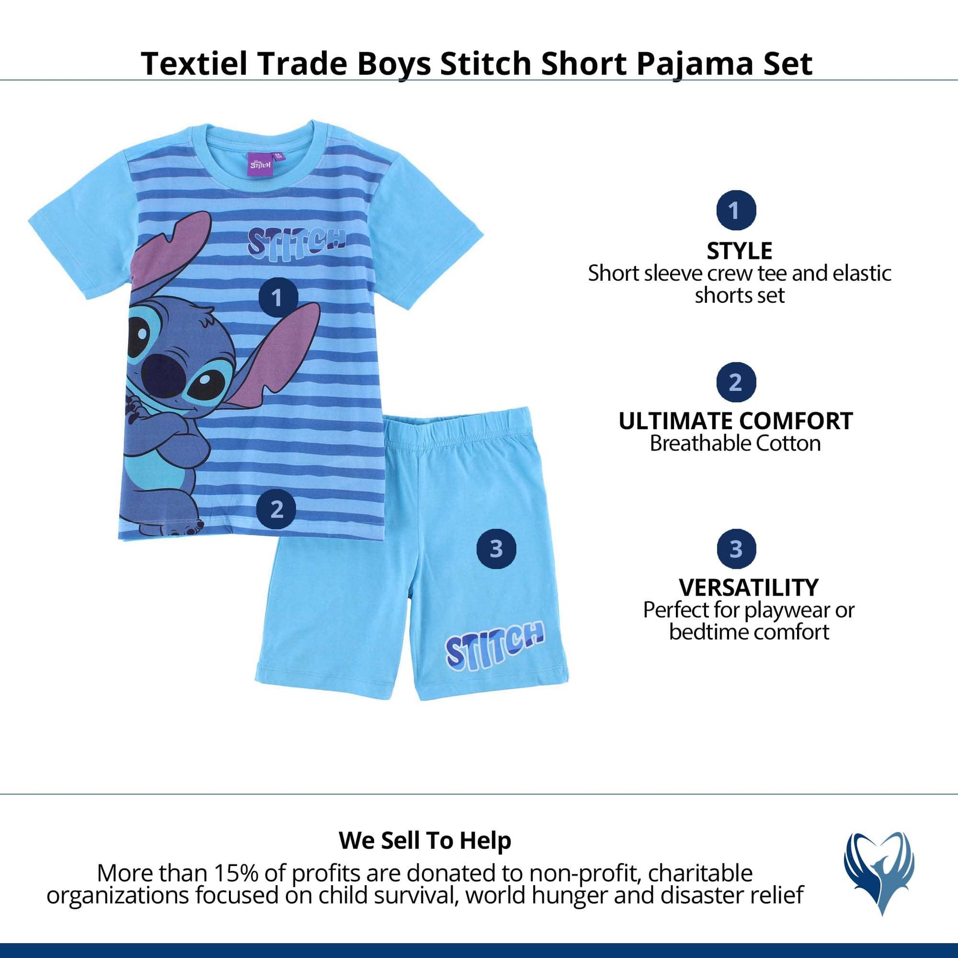 Textiel Trade Boys Stitch Short Pajama Set - Light Blue