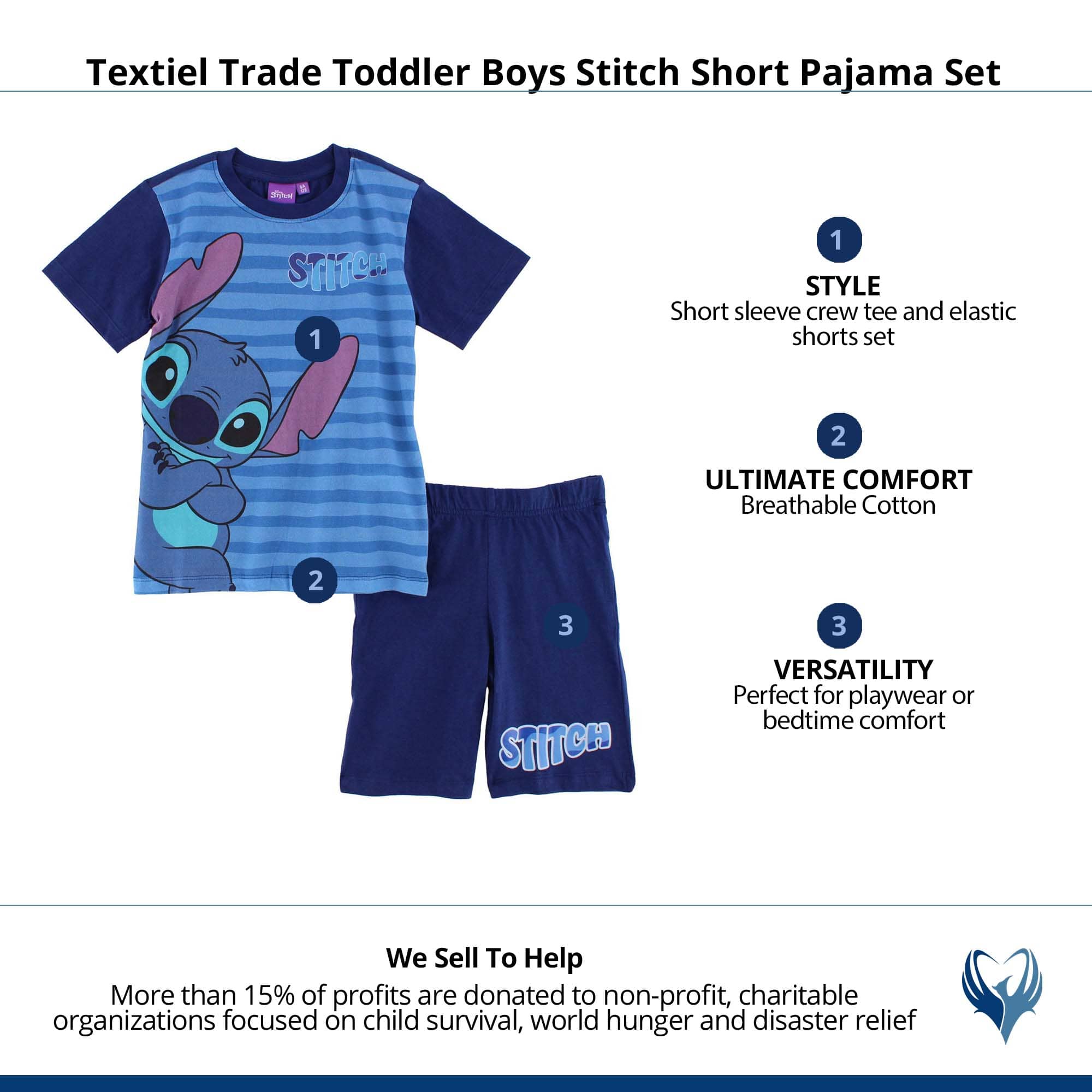 Textiel Trade Toddler Boys Stitch Short Pajama Set - Dark Blue