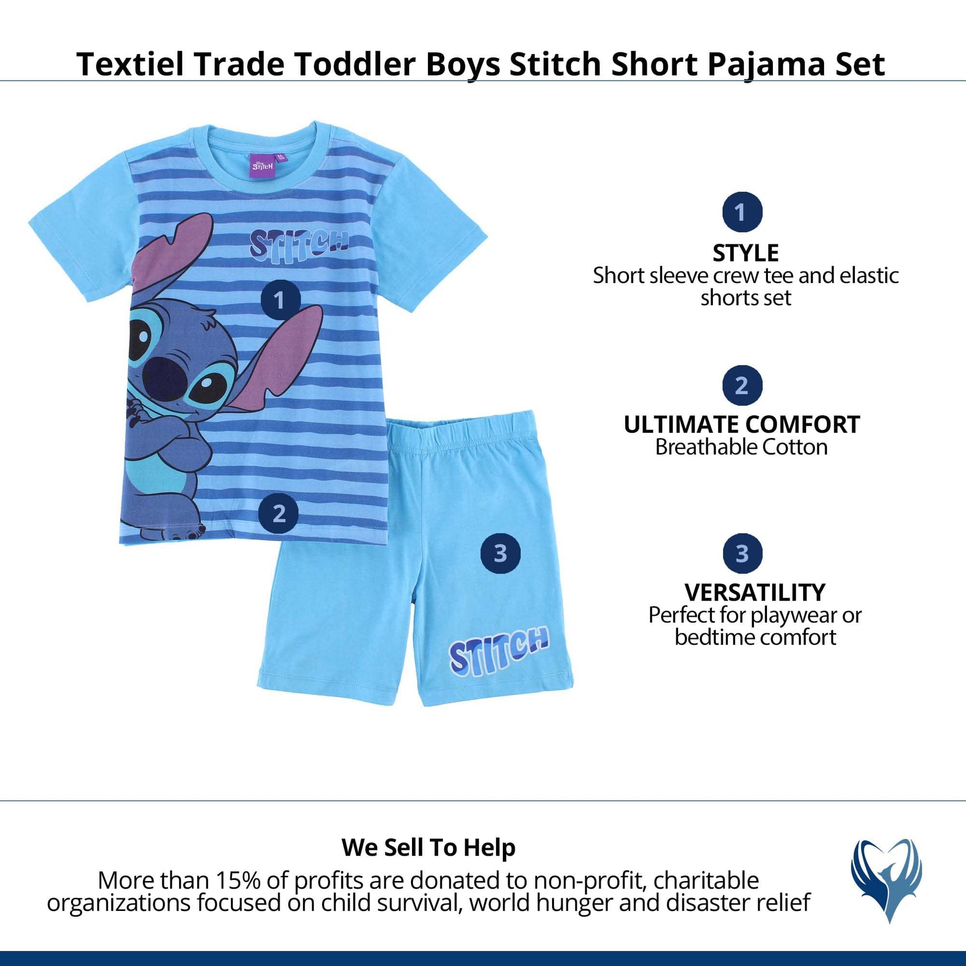 Textiel Trade Toddler Boys Stitch Short Pajama Set - Light Blue