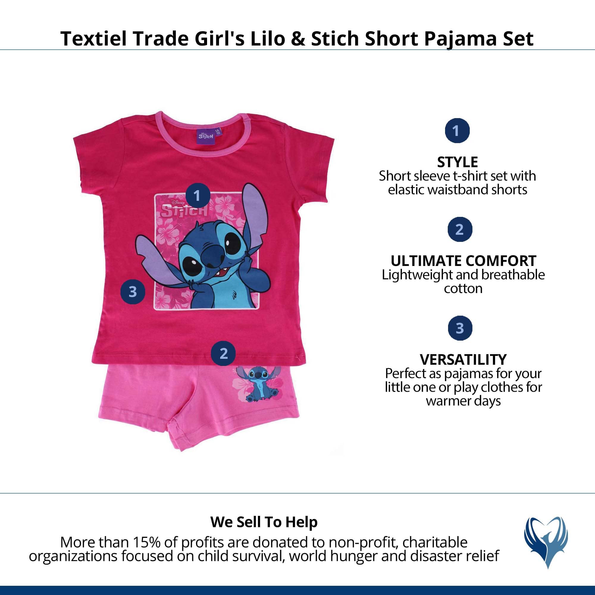 Textiel Trade Girl's Lilo & Stich Short Pajama Set - Hot Pink