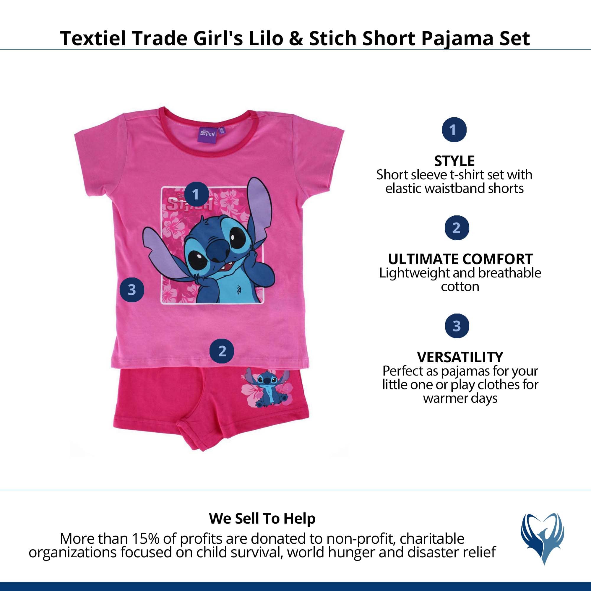 Textiel Trade Girl's Lilo & Stich Short Pajama Set - Pink