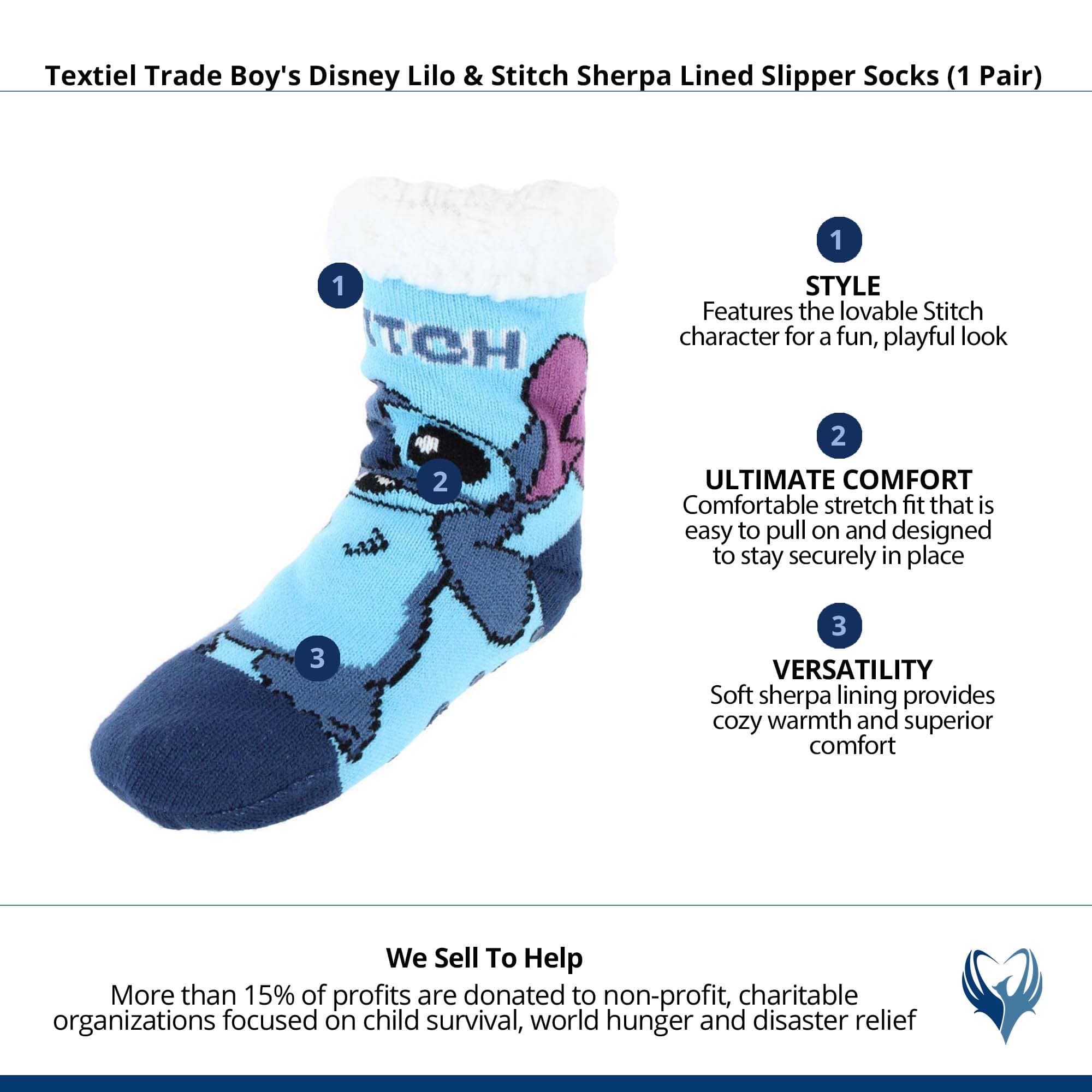 Textiel Trade Boy's Disney Lilo & Stitch Sherpa Lined Slipper Sock (1 Pair) - Blue