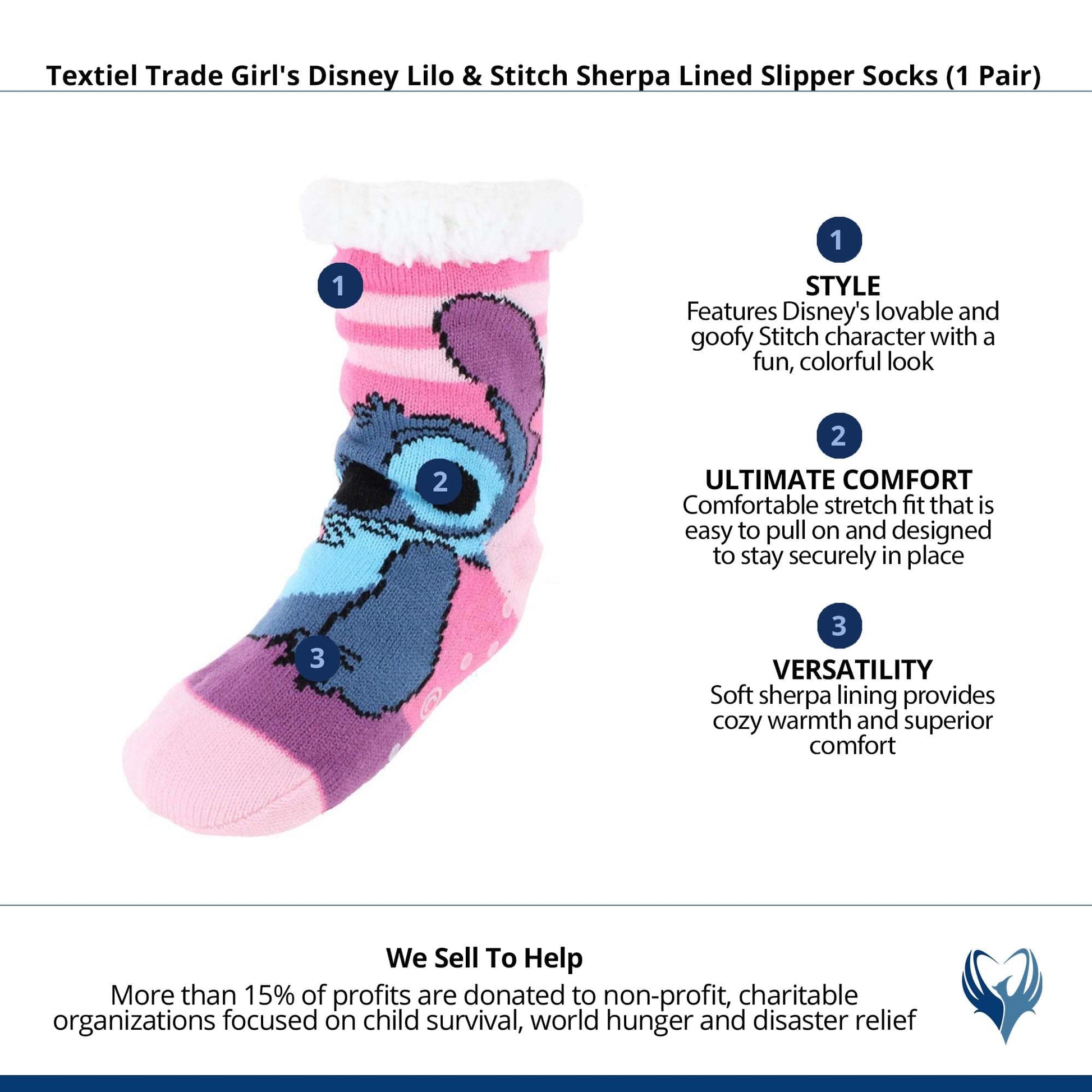 Textiel Trade Girl's Disney Lilo & Stitch Sherpa Lined Slipper Socks - Pink