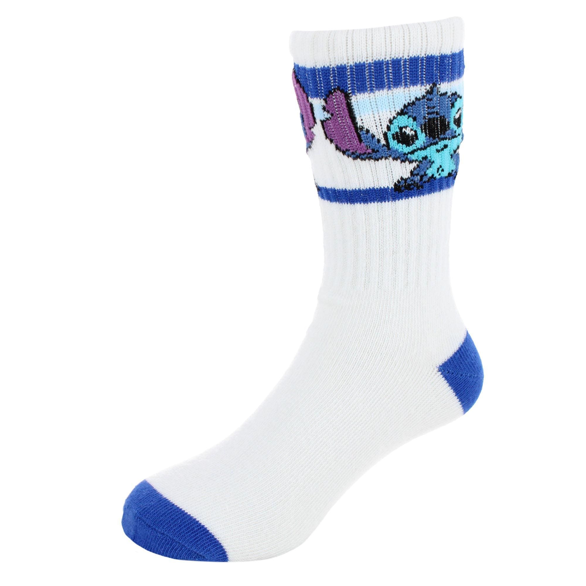 Textiel Trade Boy's Disney Lilo & Stitch Ribbed Athletic Socks (2 Pair) - White with Blue Stripes