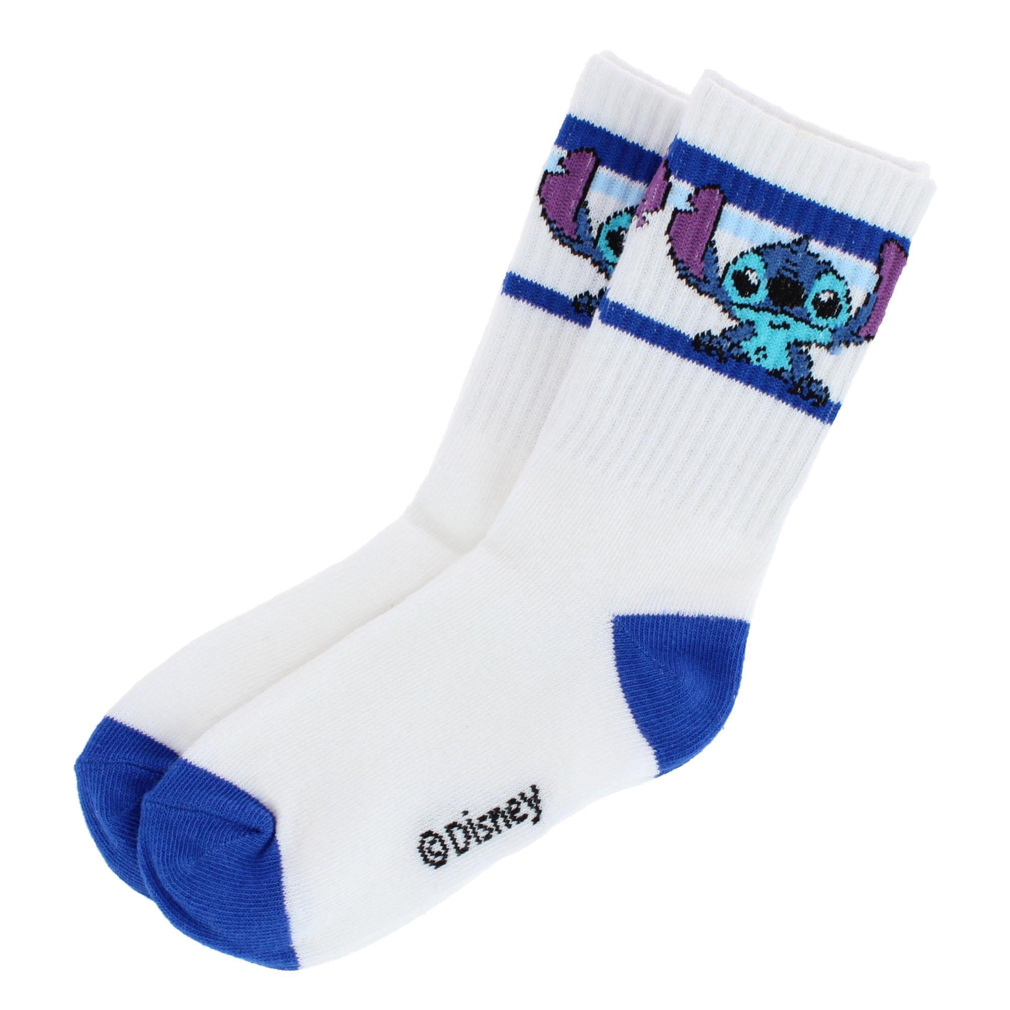 Textiel Trade Boy's Disney Lilo & Stitch Ribbed Athletic Socks (2 Pair) - White with Blue Stripes