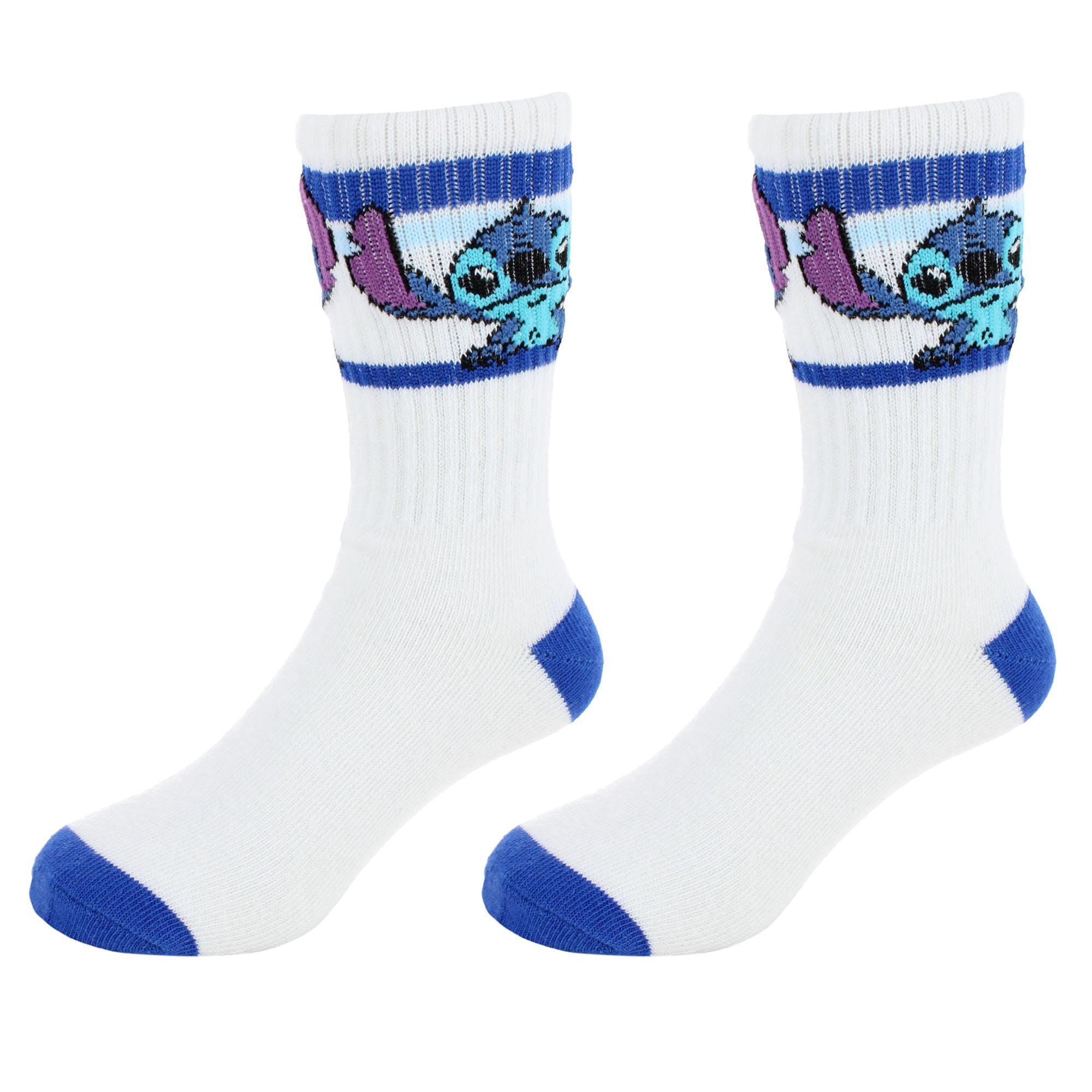Textiel Trade Boy's Disney Lilo & Stitch Ribbed Athletic Socks (2 Pair) - White with Blue Stripes