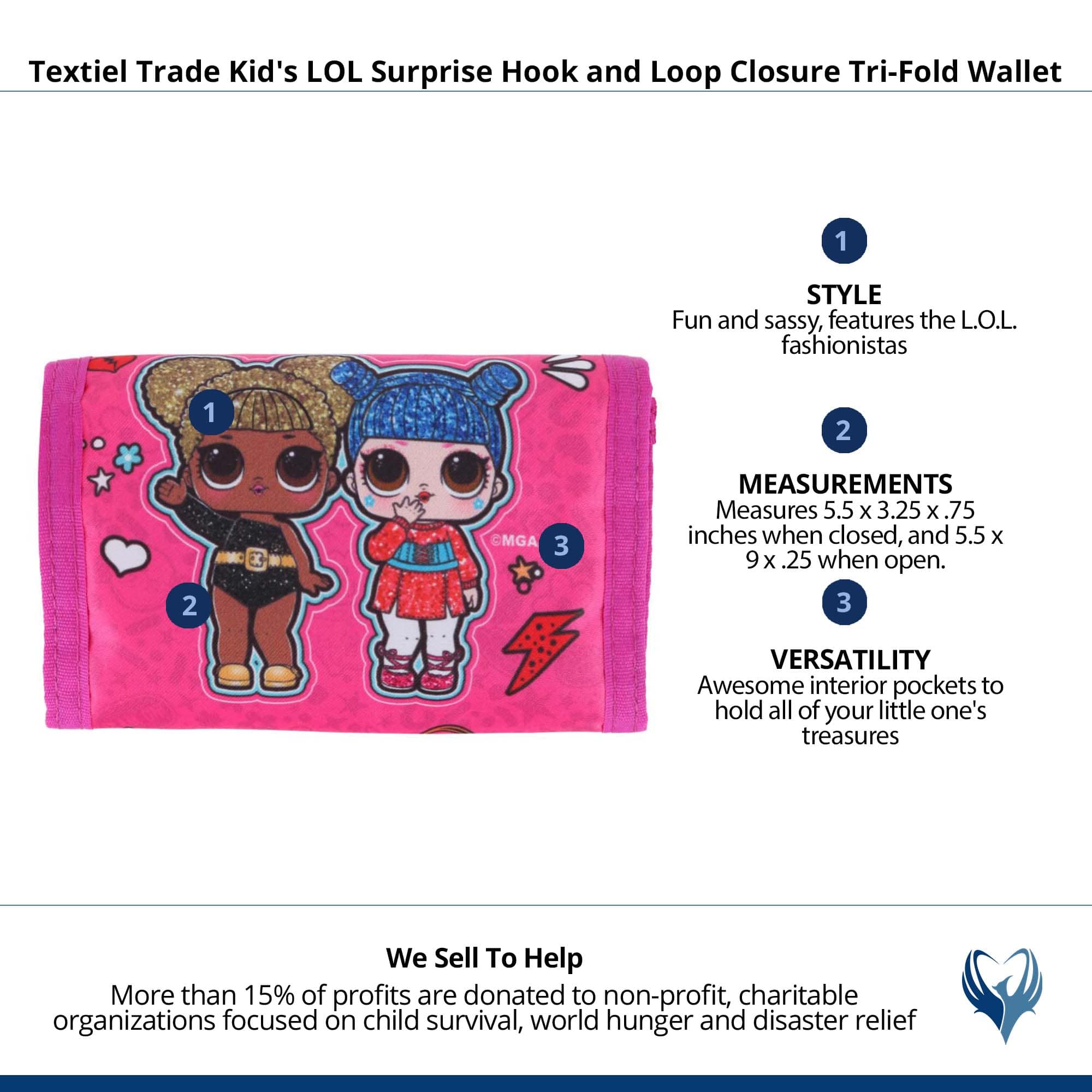 Textiel Trade Kid's LOL Surprise Hook and Loop Closure Tri-Fold Wallet - Hot Pink