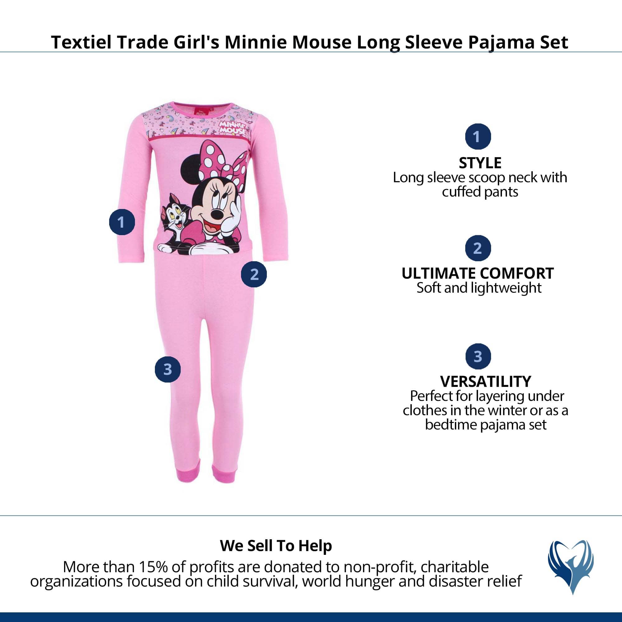 Textiel Trade Girl's Minnie Mouse Long Sleeve Pajama Set - Light Pink