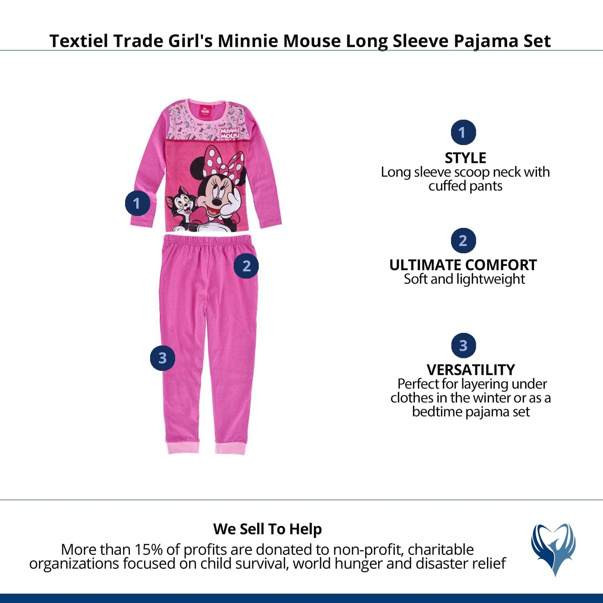 Textiel Trade Girl's Minnie Mouse Long Sleeve Pajama Set - Pink