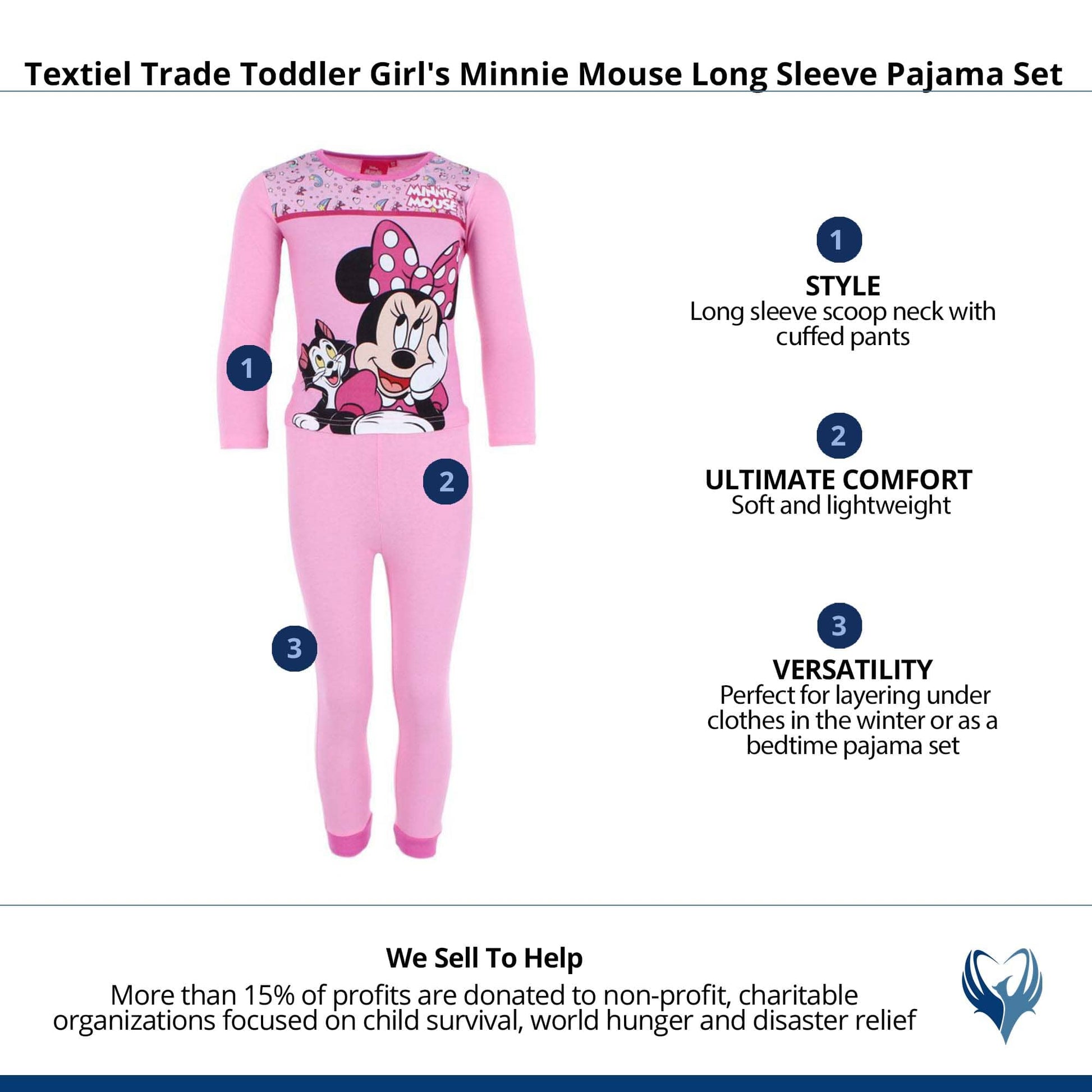 Textiel Trade Toddler Girl's Minnie Mouse Long Sleeve Pajama Set - Light Pink