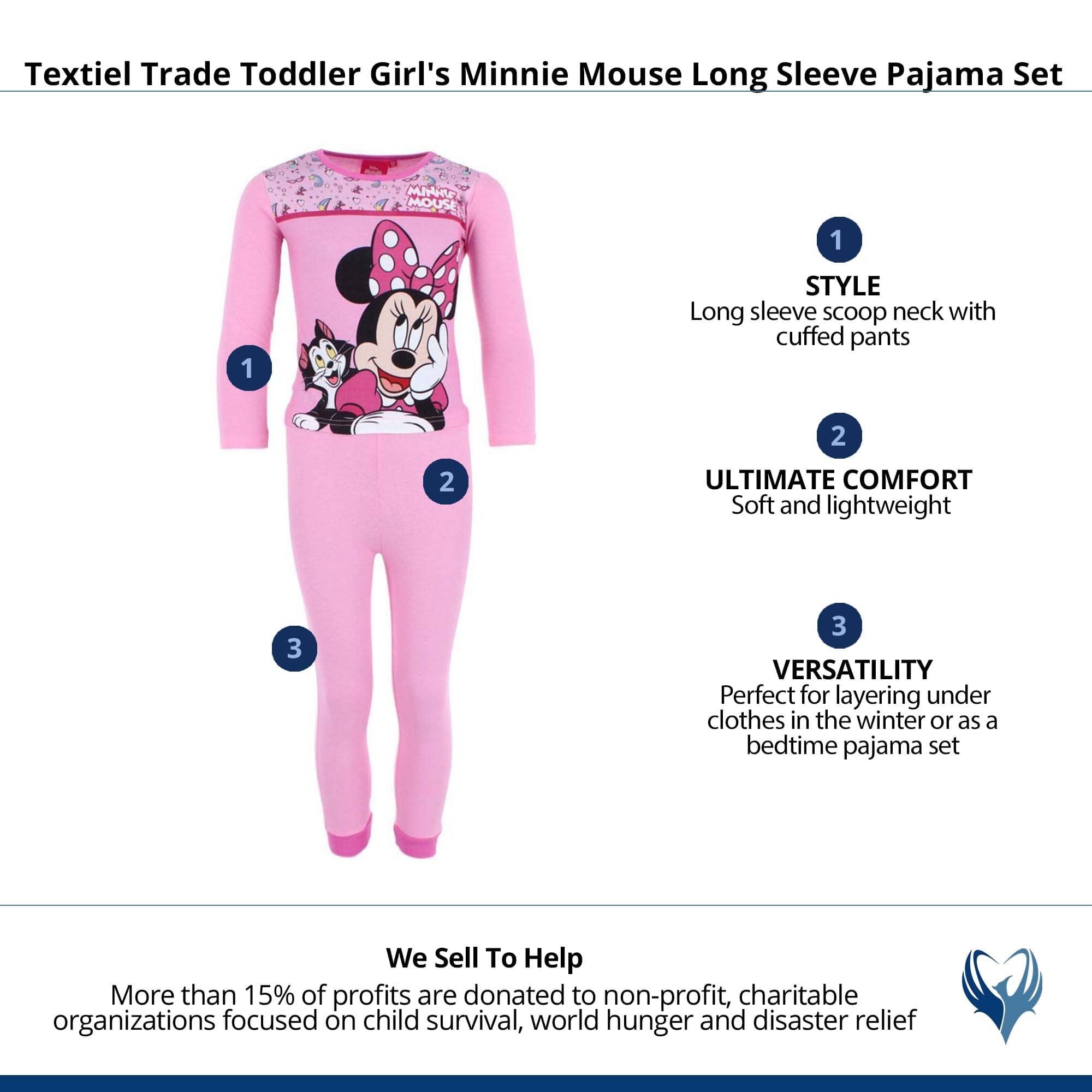 Textiel Trade Toddler Girl's Minnie Mouse Long Sleeve Pajama Set - Light Pink