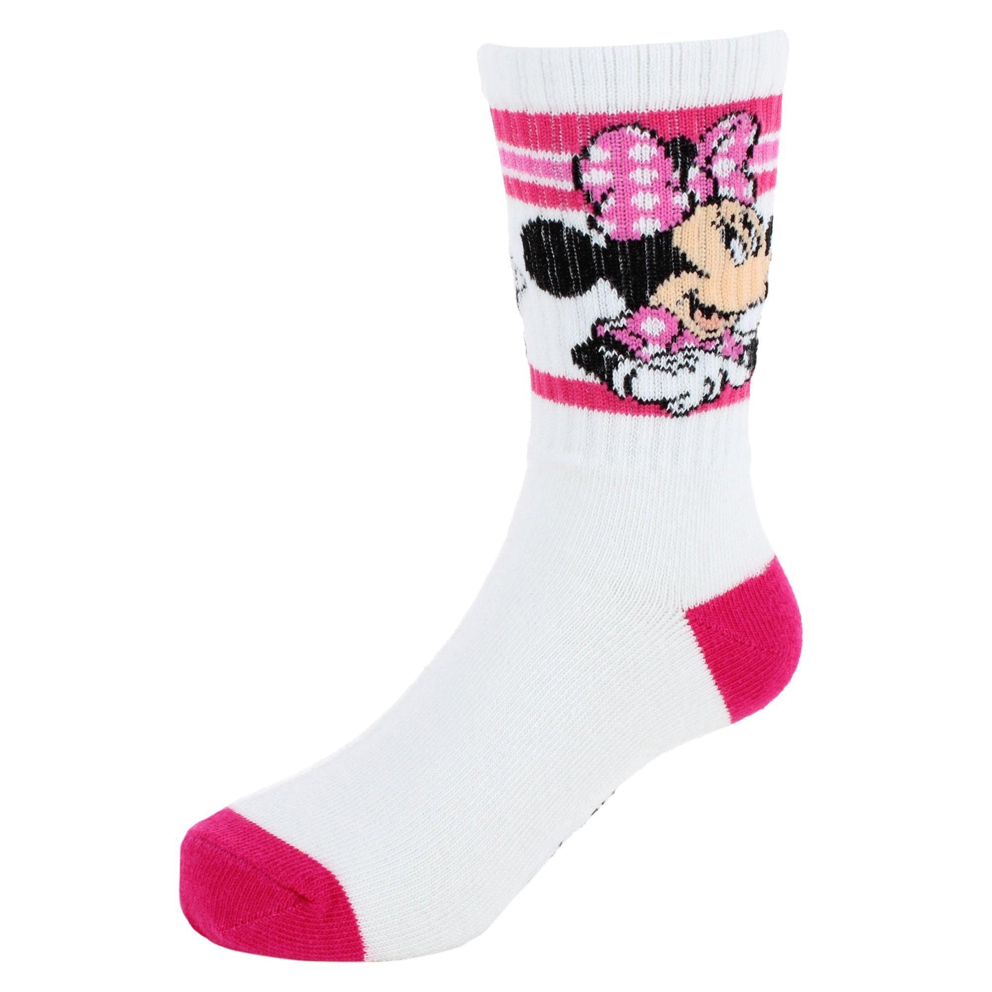 Textiel Trade Girl's Disney Minnie Mouse Ribbed Athletic Socks (2 Pair) - Girl's Disney Minnie Mouse Ribbed Athletic Socks (2 Pair)
