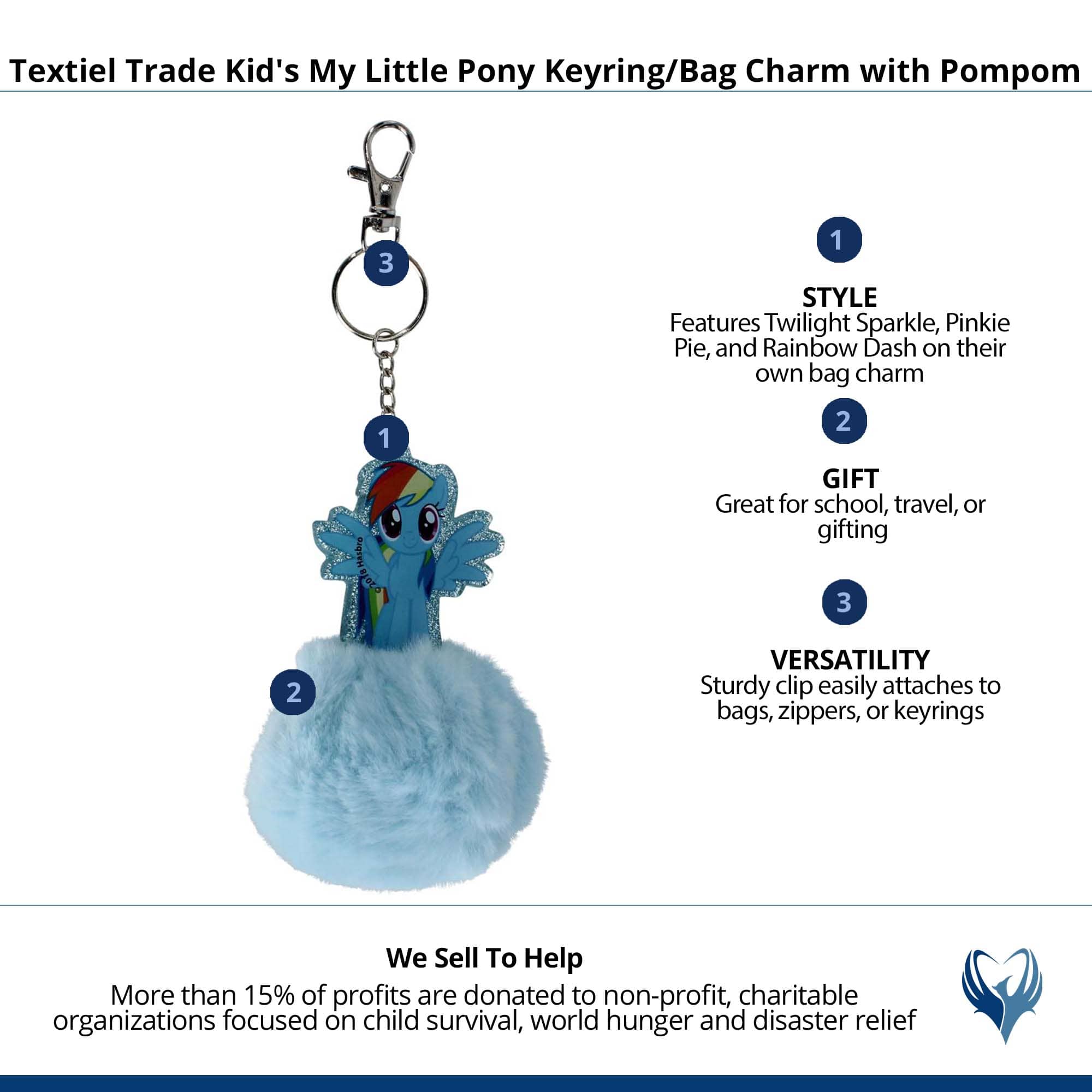 Textiel Trade Kid's My Little Pony Keyring/Bag Charm with Pompom - Light Blue