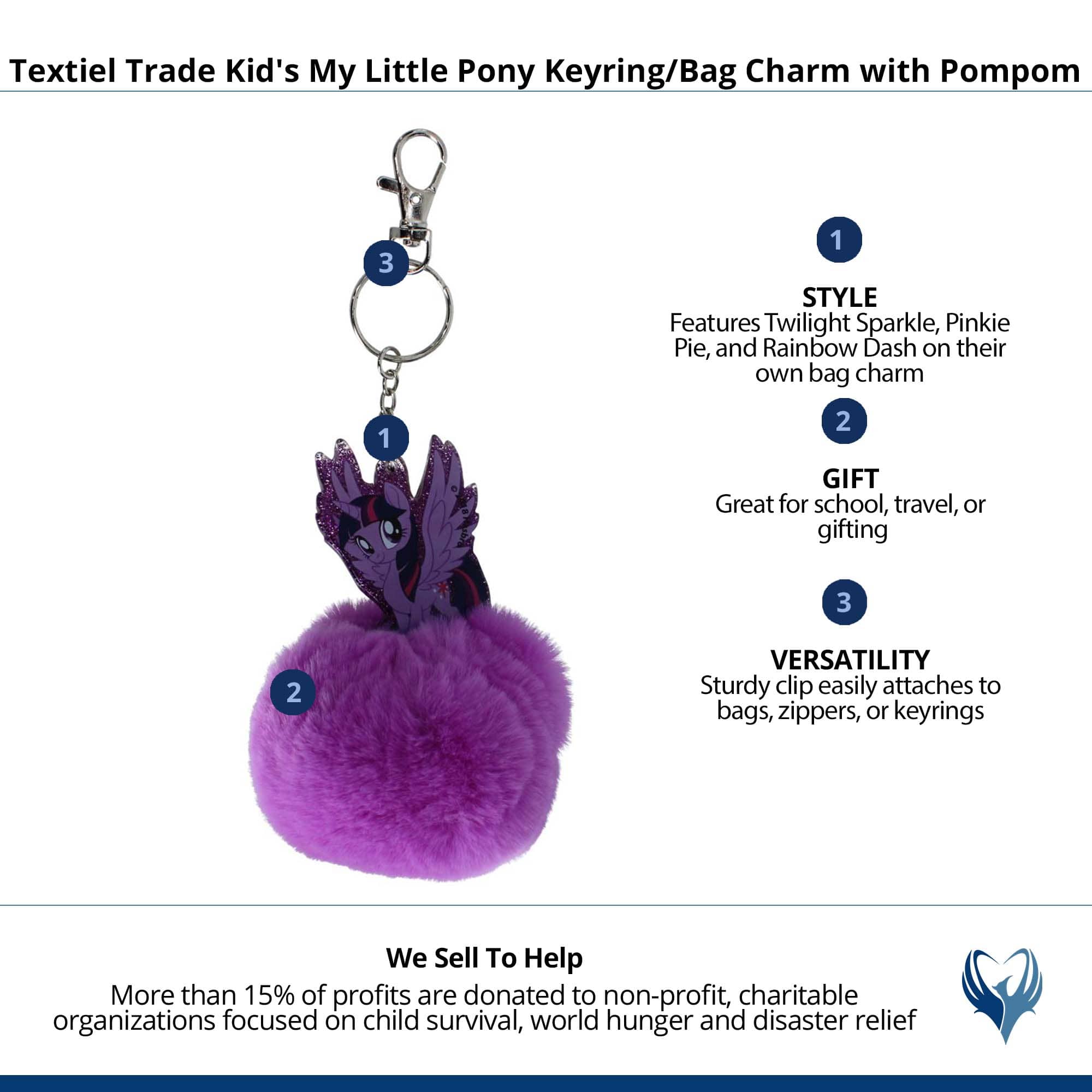 Textiel Trade Kid's My Little Pony Keyring/Bag Charm with Pompom - Purple