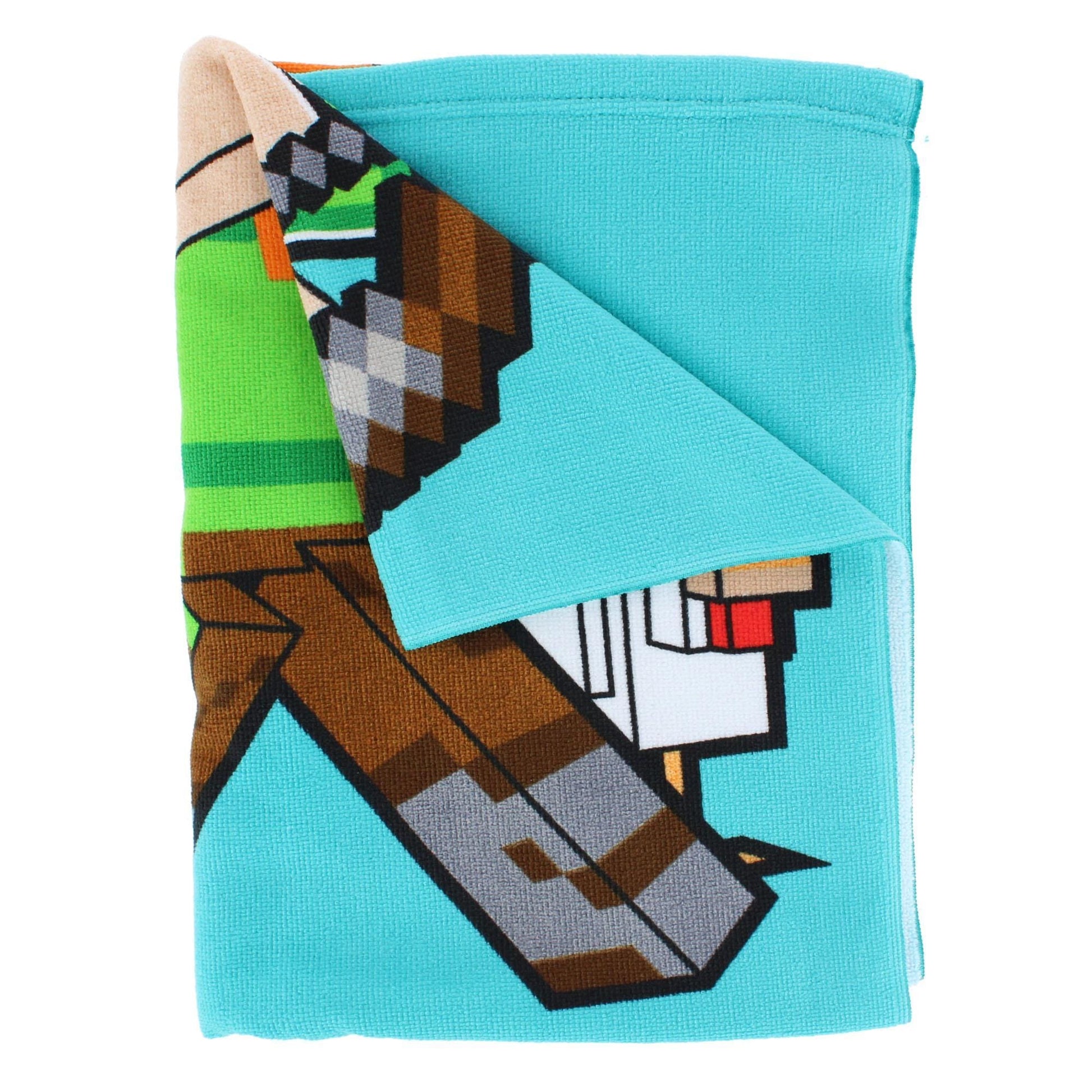 Textiel Trade Boy's Minecraft Creeper Steve and Alex Beach Towel - Blue