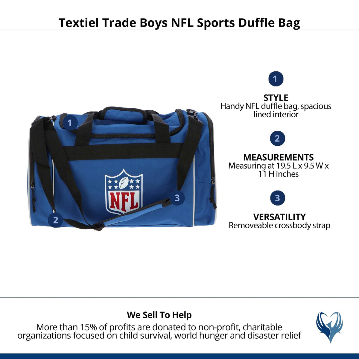Textiel Trade Boys NFL Sports Duffle Bag - Blue