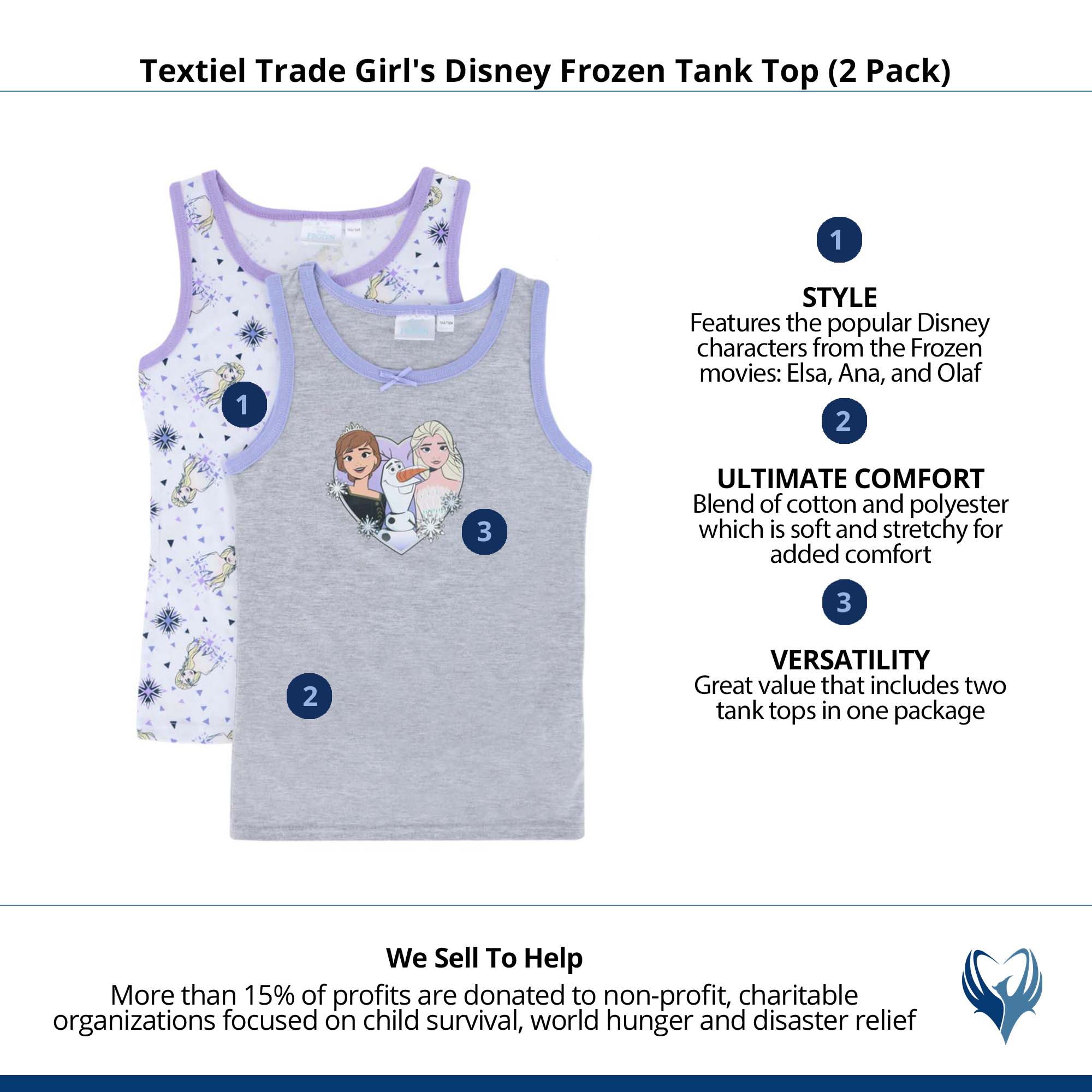 Textiel Trade Girl's Disney Frozen Tank Top (2 Pack) - Multi