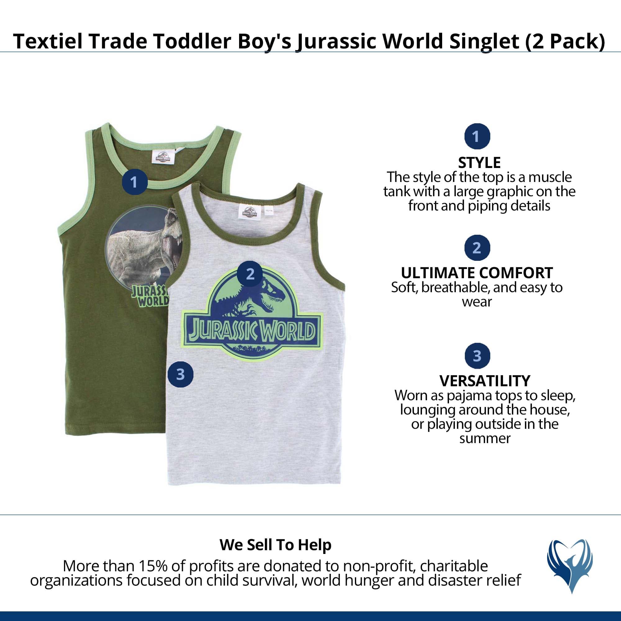 Textiel Trade Toddler Boy's Jurassic World Singlet (2 Pack) - Assorted