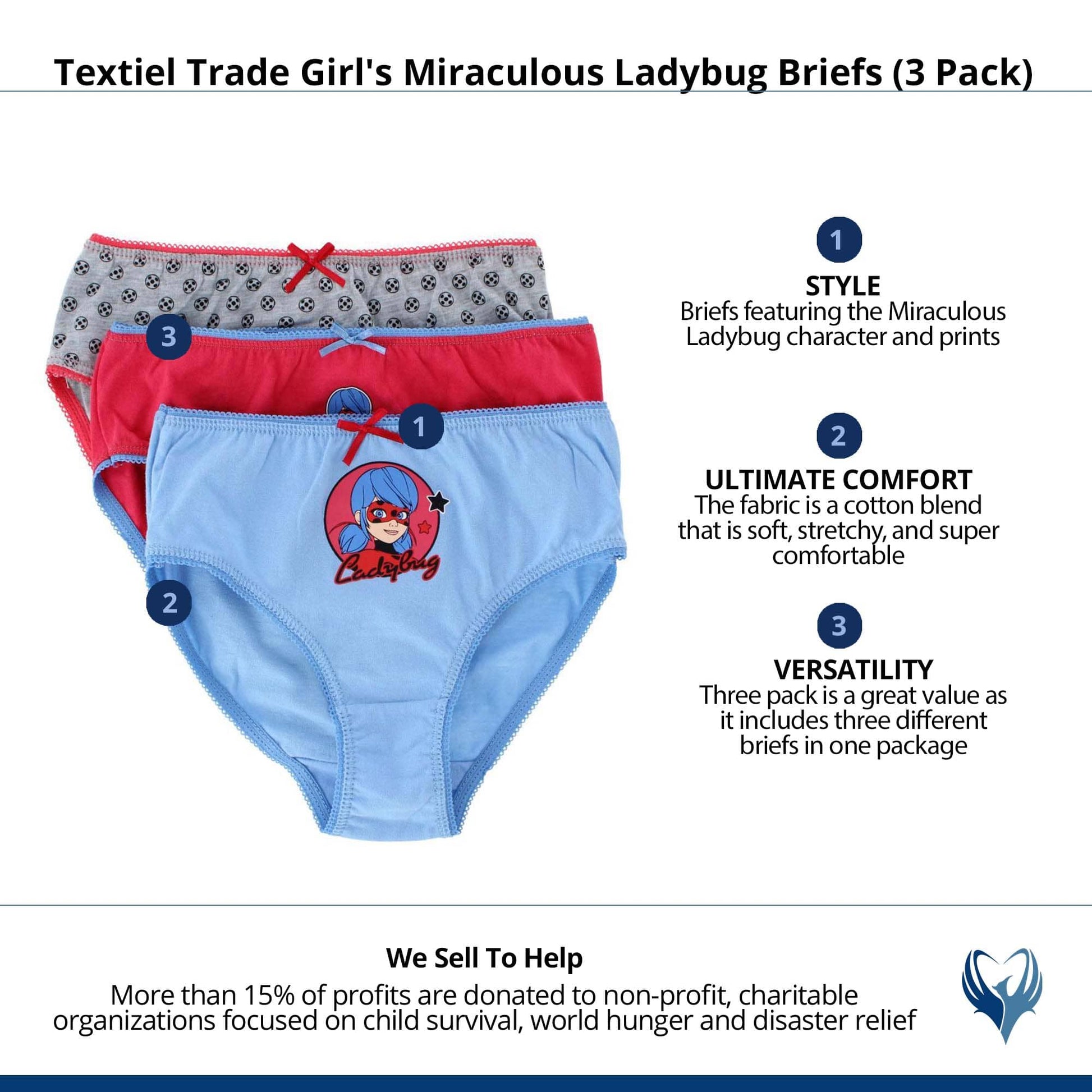Textiel Trade Girl's Miraculous Ladybug Briefs (3 Pack) - Assorted