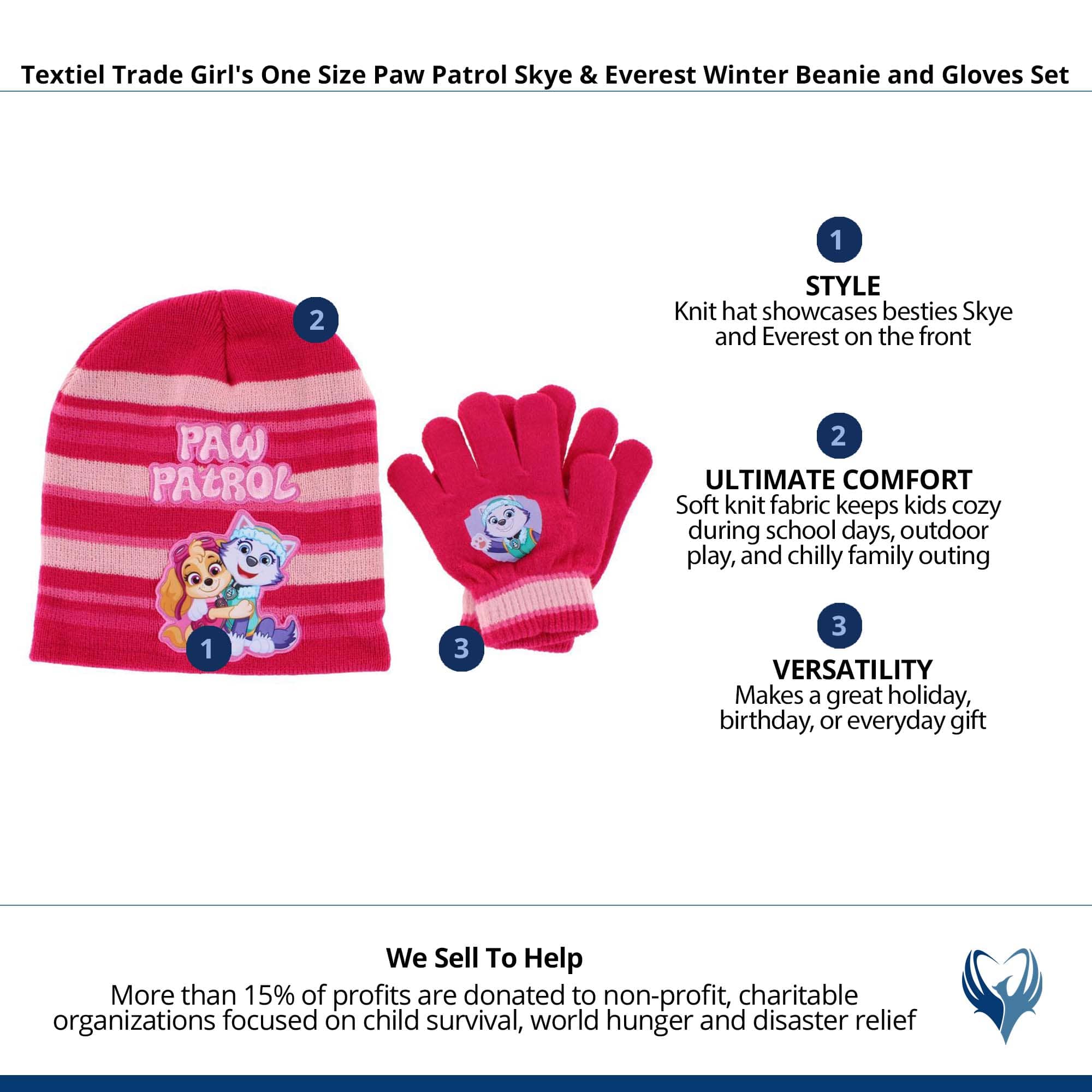 Textiel Trade Girl's Paw Patrol Skye & Everest Winter Beanie and Gloves Set - Dark Pink