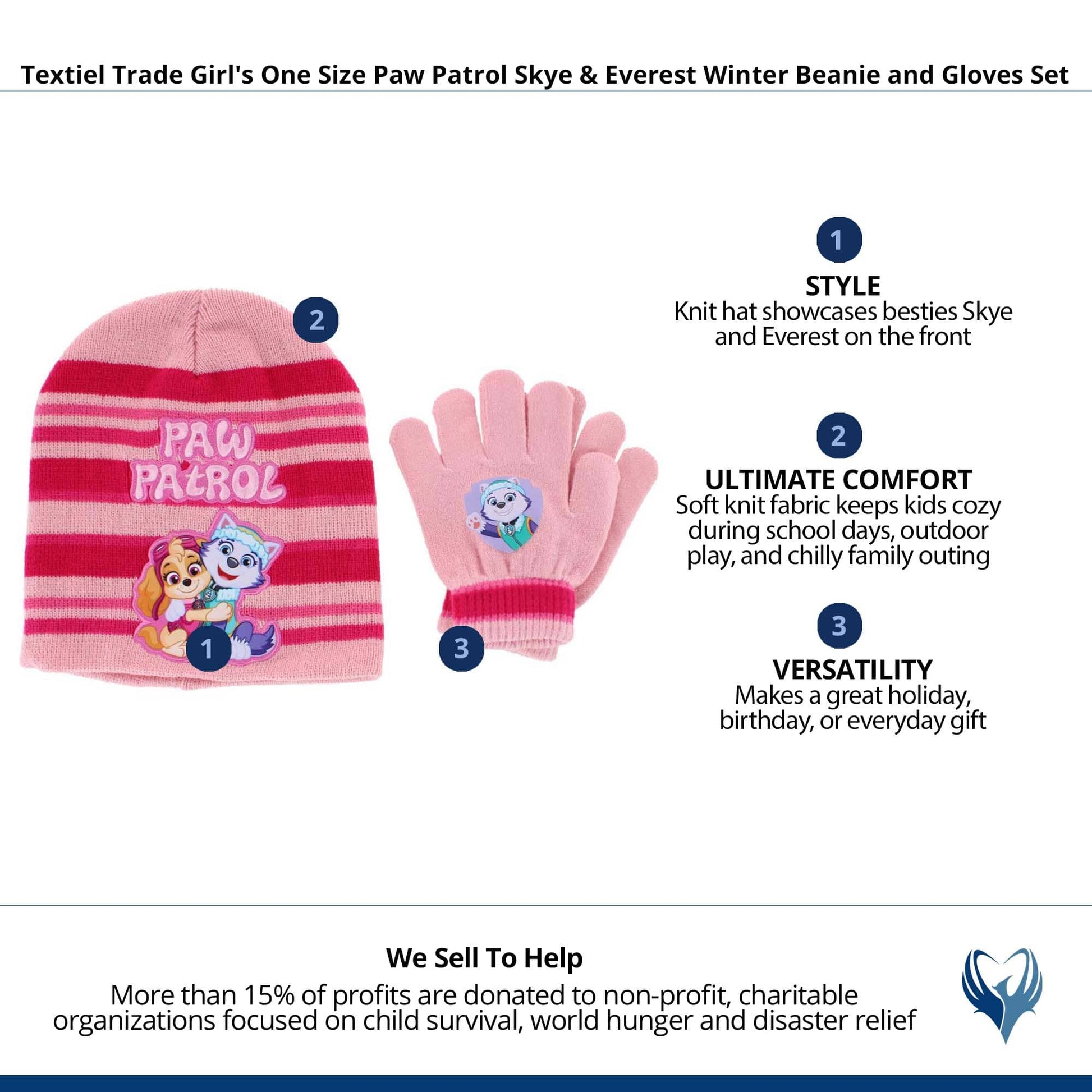 Textiel Trade Girl's Paw Patrol Skye & Everest Winter Beanie and Gloves Set - Light Pink