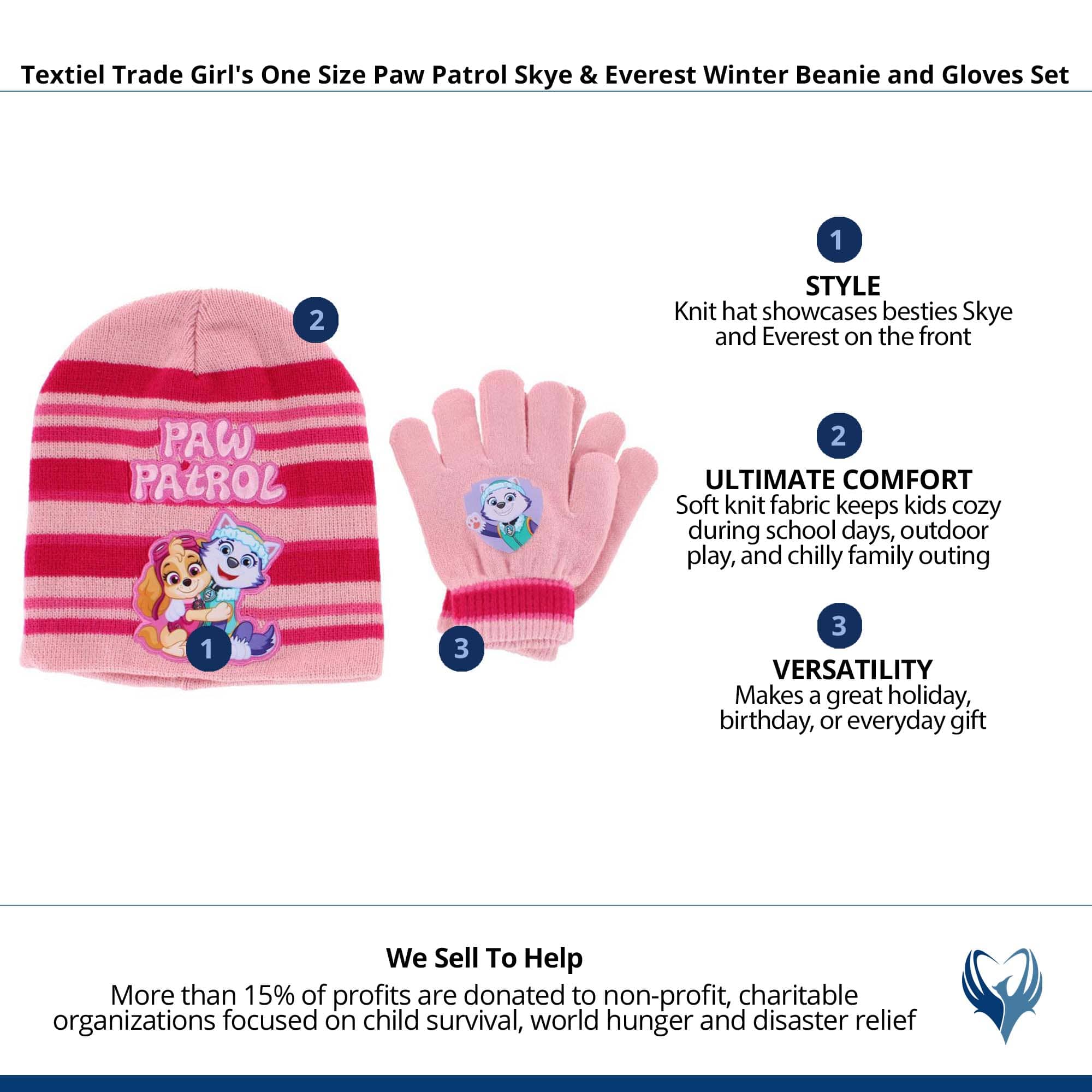 Textiel Trade Girl's Paw Patrol Skye & Everest Winter Beanie and Gloves Set - Light Pink
