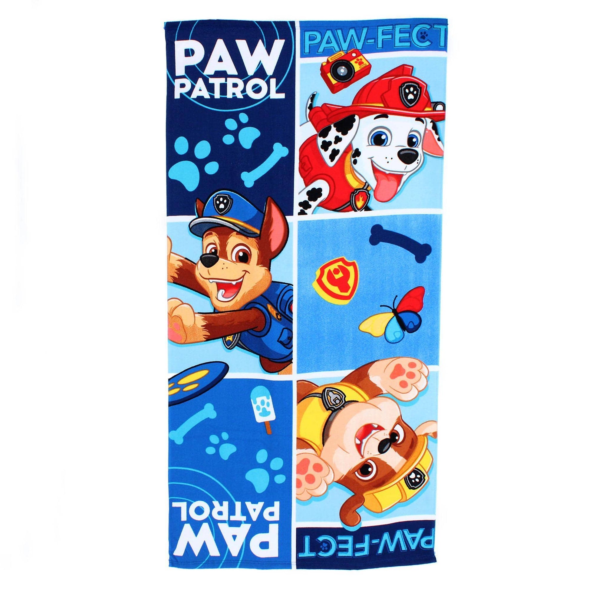 Textiel Trade Kids' Paw Patrol Chase Marshall and Rubble Beach Towel - Blue
