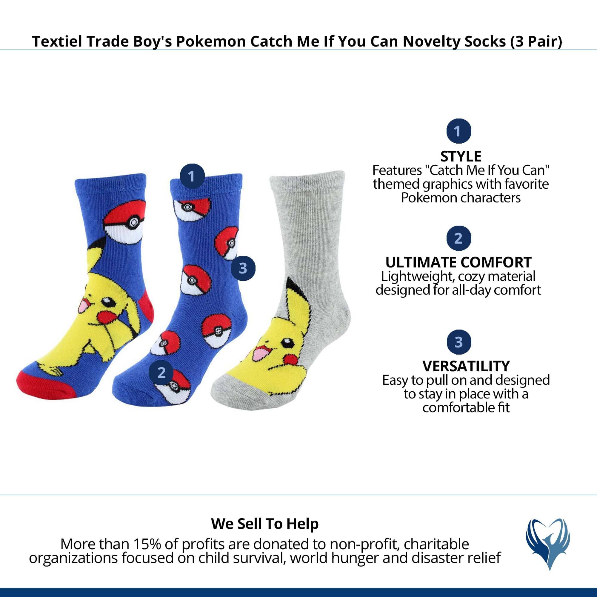 Textiel Trade Boy's Pokemon Catch Me If You Can Novelty Socks (3 Pair) - BLUE
