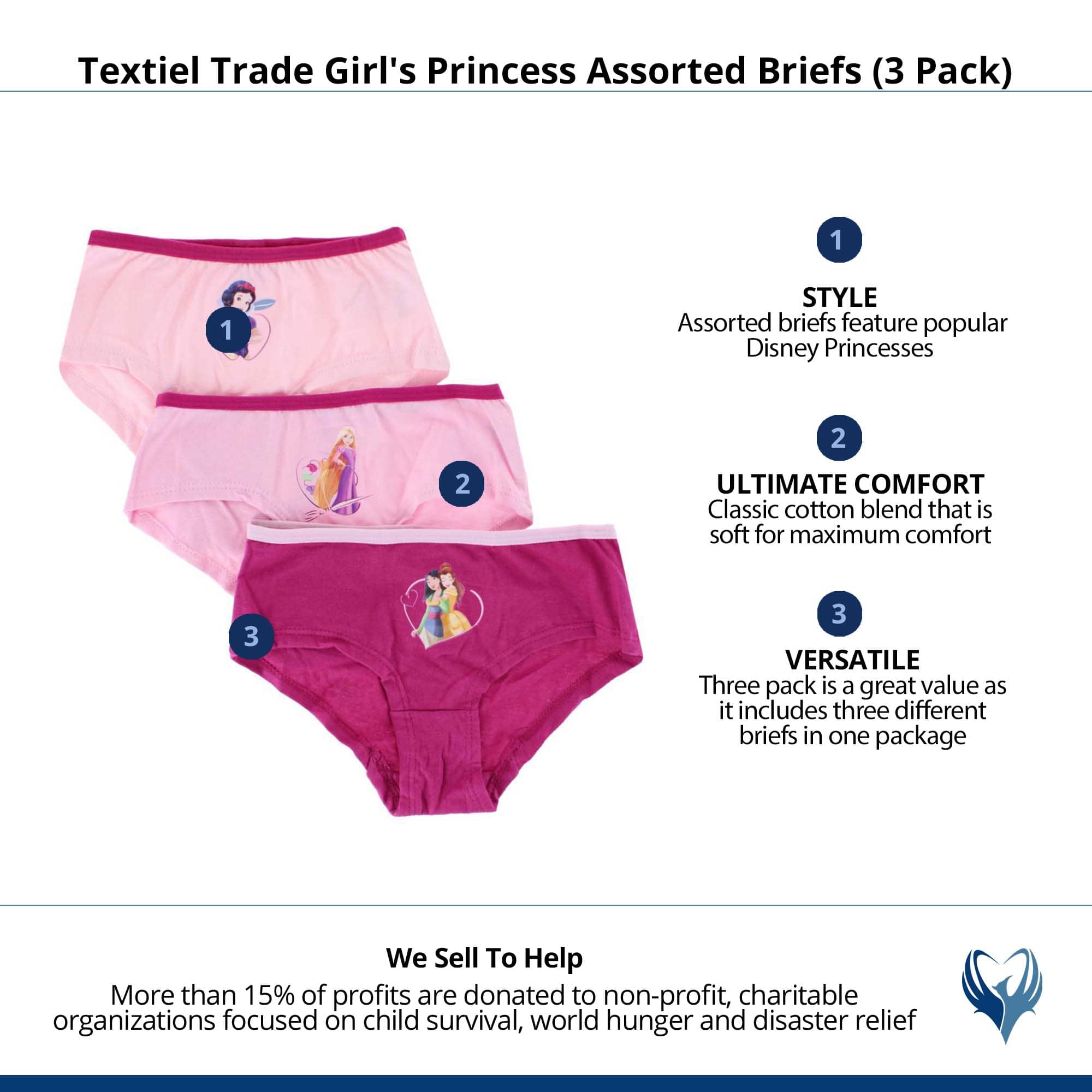 Textiel Trade Girl's Princess Assorted Briefs (3 Pack) - Pink