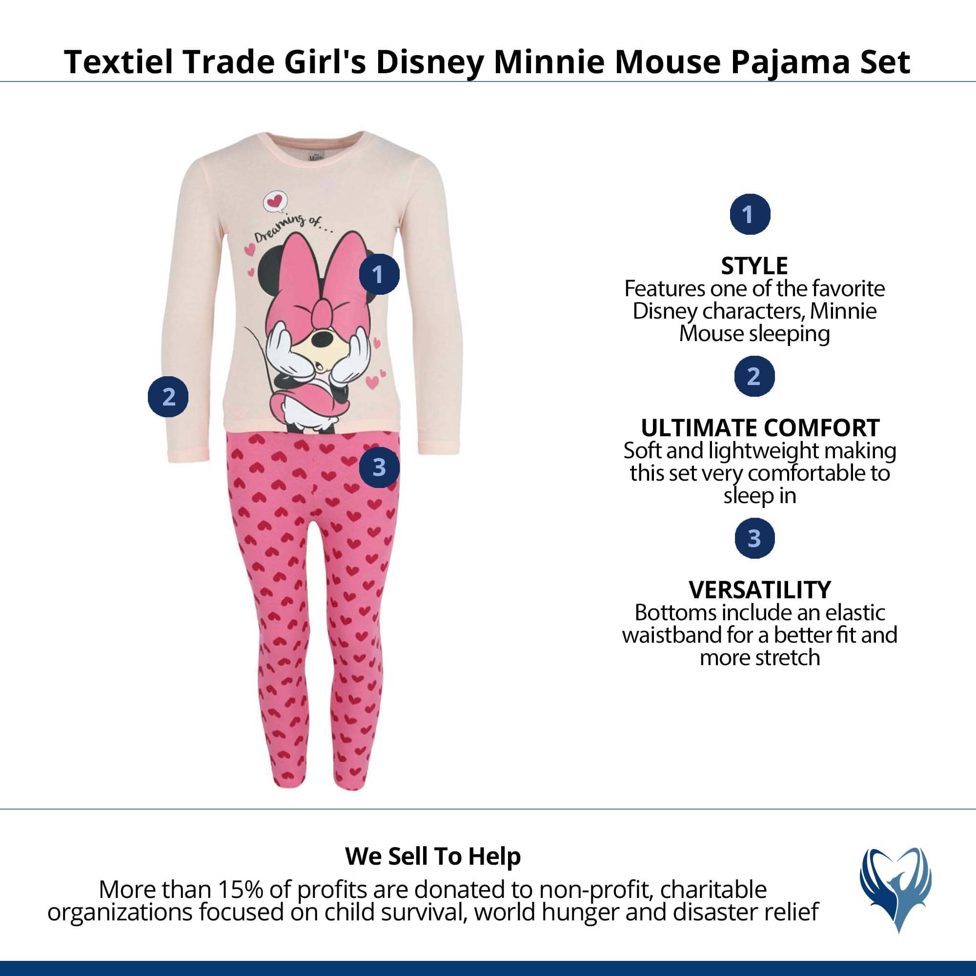 Textiel Trade Girl's Disney Minnie Mouse Pajama Set - Pink